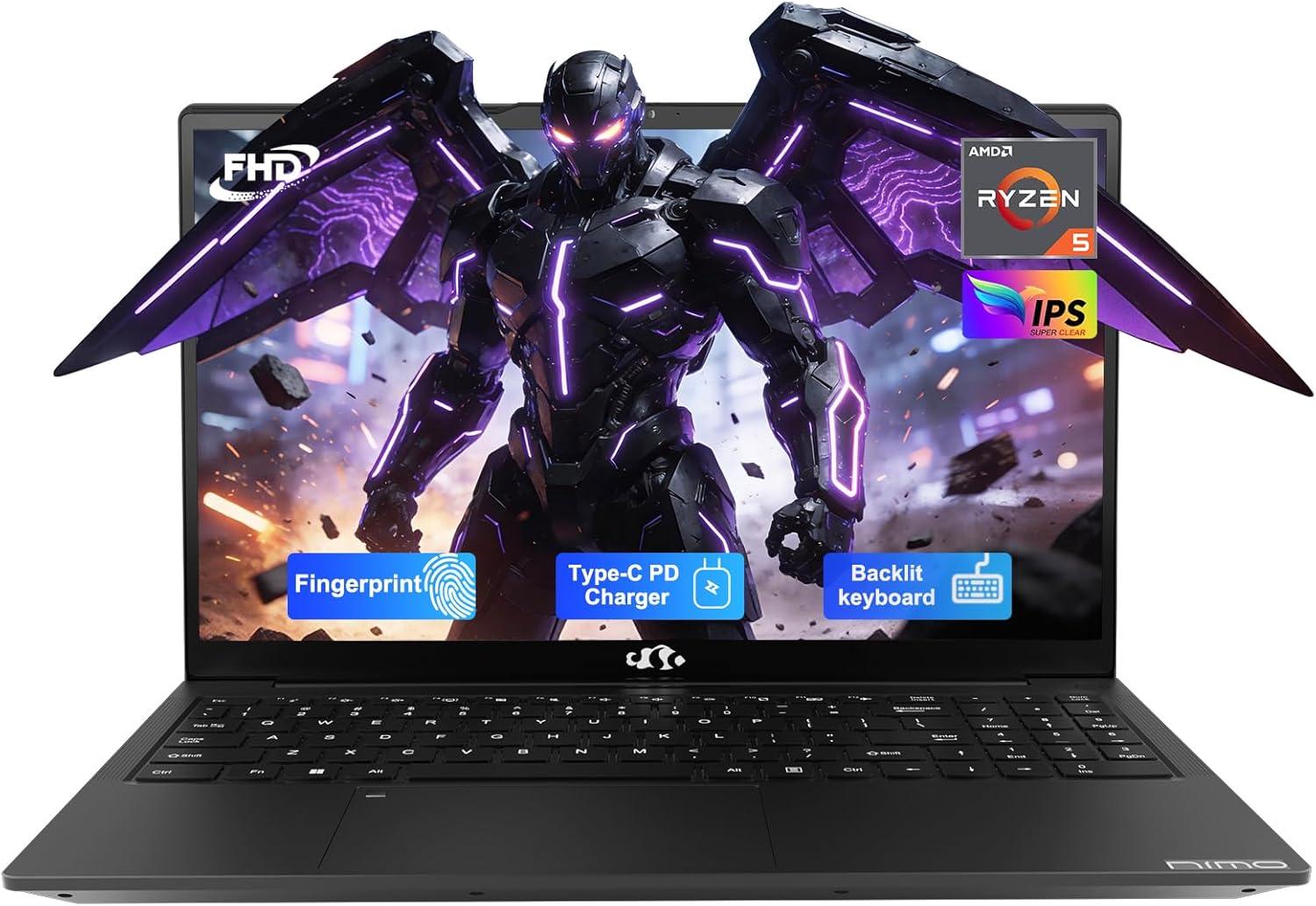 imageNIMO 156 IPS FHD Laptop 16GB RAM 512GB SSD AMD Ryzen 5Beat i51135G7 4 Cores Up to 37GHz Student Computer with 65W TypeC 2 Years Warranty Fingerprint Backlit Keyboard BT52 for HomeBlack