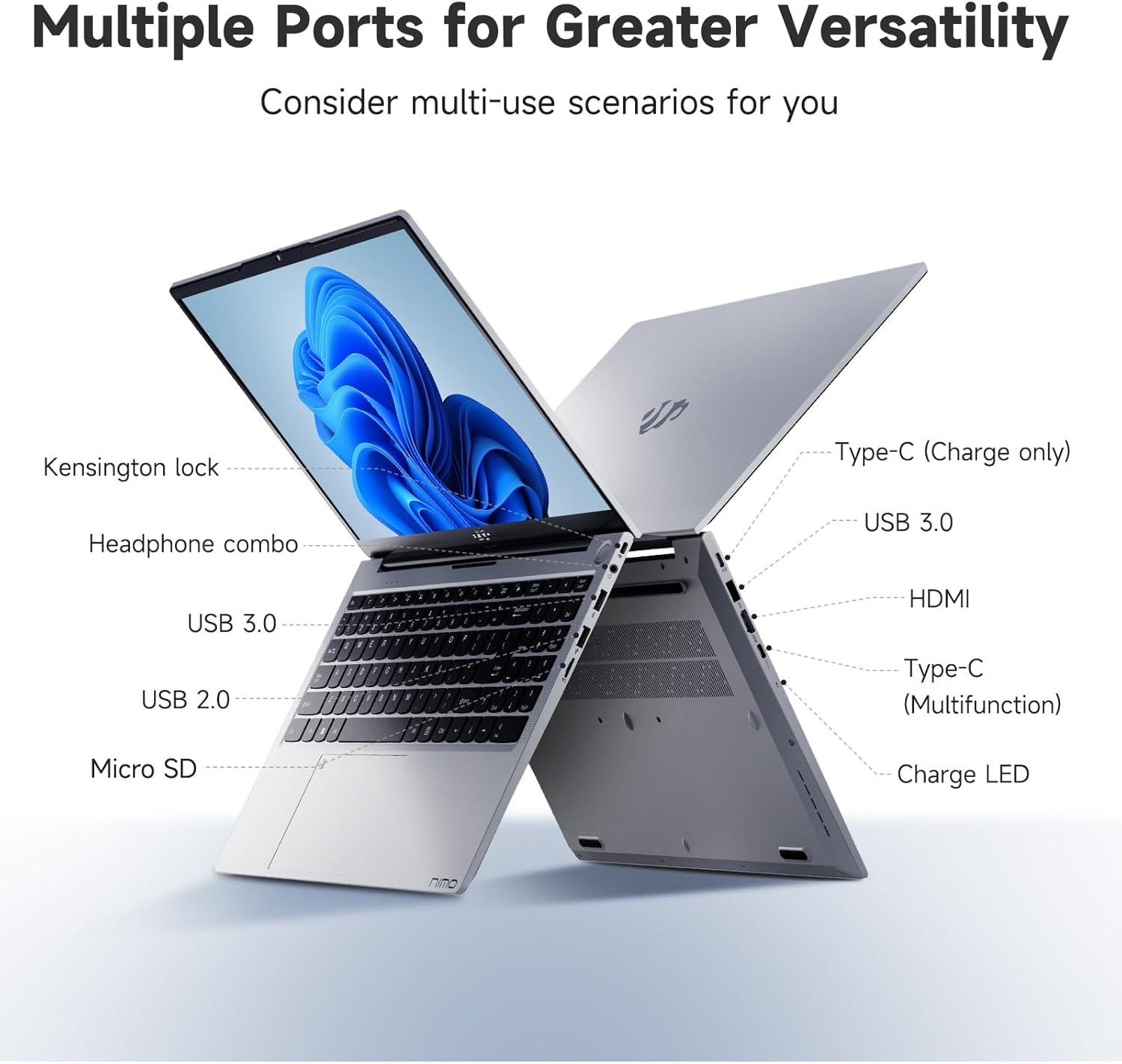 imageNIMO 156 IPS FHD Student Laptop Intel Core i31215U 32GB RAM 1TB SSDBeats i51135G7 Up to 44GHz Computer with 65W Type C 180 Open Angle Backlit KB WiFi 6 for Home and BusinessSilver