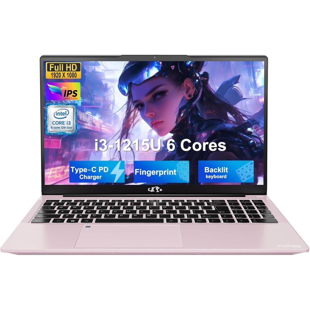 imageNIMO 156 FHD IPS StudentLaptopComputer  Intel Core i31215UBeat i51135G7 6 Cores Up to 44GHz 32GB RAM 1TB SSD 65W TypeC Charger 2 Years Warranty Fingerprint Backlit Keyboard WiFi 6Pink Gold