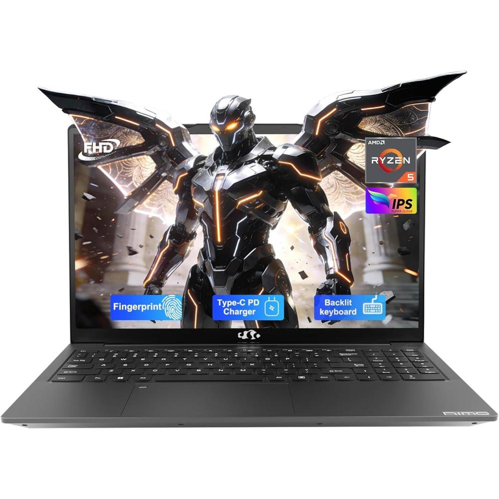 imageNIMO 156 IPS FHD Laptop 16GB RAM 512GB SSD AMD Ryzen 5Beat i51135G7 4 Cores Up to 37GHz Student Computer with 65W TypeC 2 Years Warranty Fingerprint Backlit Keyboard BT52 for HomeGray