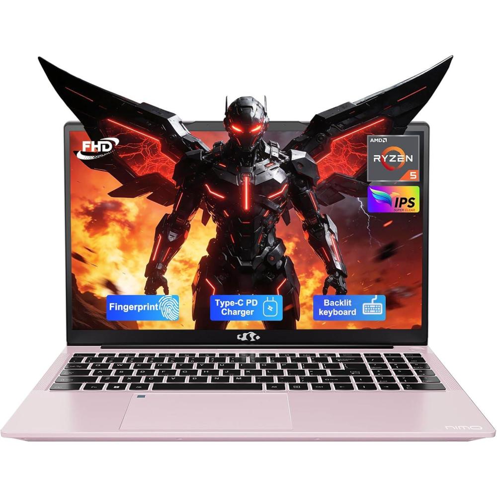 imageNIMO 156 IPS FHD Laptop 16GB RAM 512GB SSD AMD Ryzen 5Beat i51135G7 4 Cores Up to 37GHz Student Computer with 65W TypeC 2 Years Warranty Fingerprint Backlit Keyboard BT52 for HomeRose Gold