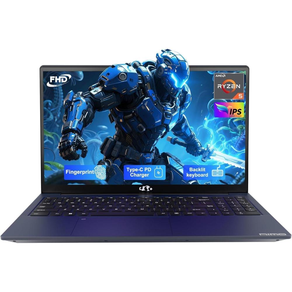 imageNIMO 156 IPS FHDLaptop 16GB RAM 1TB SSD AMD Ryzen 5Beat i51135G7 4 Cores Up to 37GHz Student Computer with 2 Years Warranty 65W TypeC Fingerprint Backlit Keyboard BT52 NumpadBlue