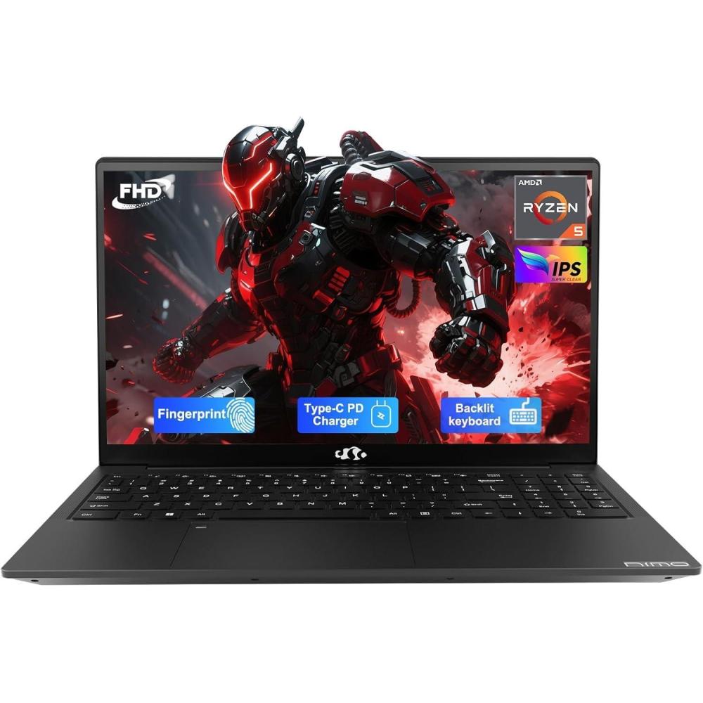 imageNIMO 156 IPS FHDLaptop 16GB RAM 1TB SSD AMD Ryzen 5Beat i51135G7 4 Cores Up to 37GHz Student Computer with 2 Years Warranty 65W TypeC Fingerprint Backlit Keyboard BT52 NumpadBlack