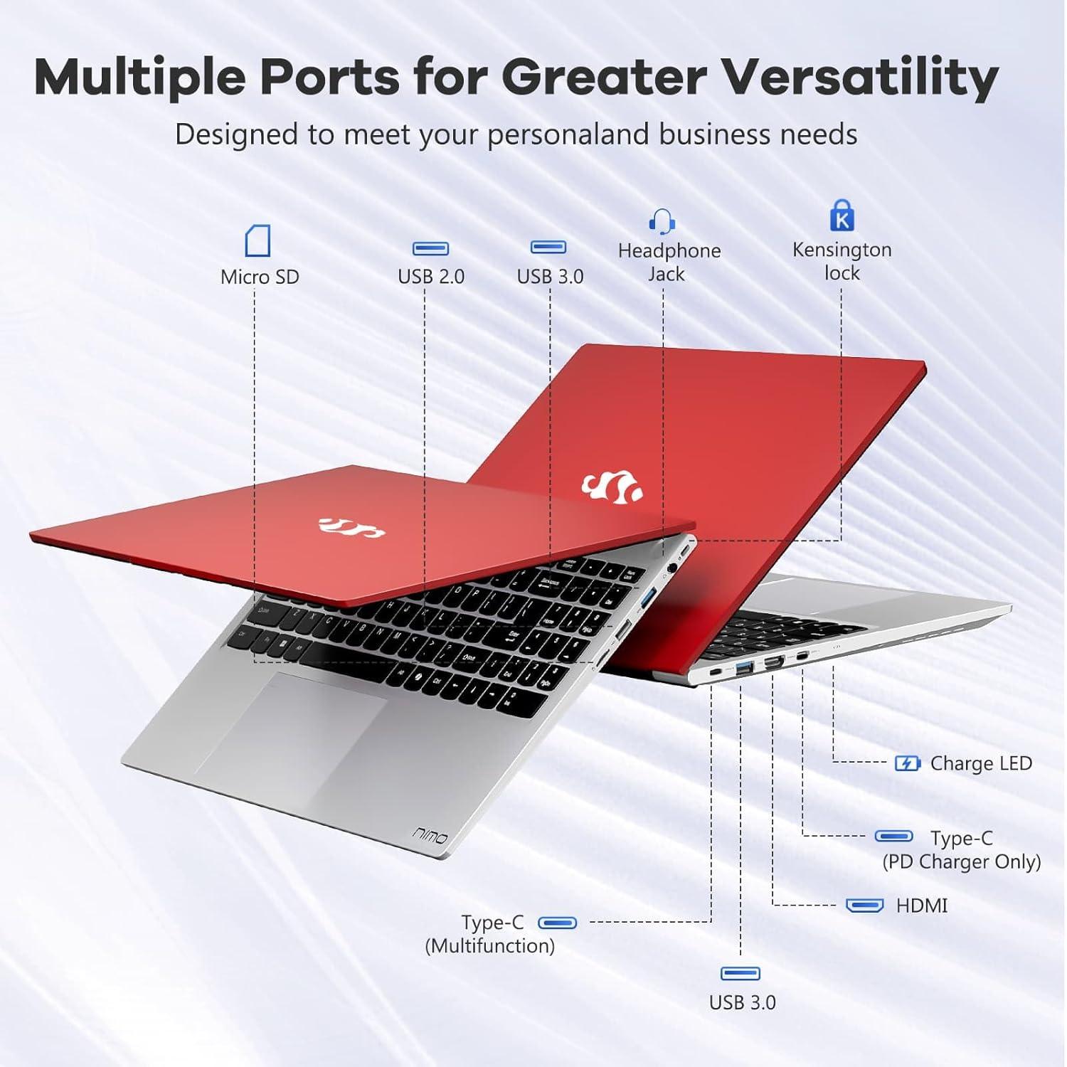 imageNIMO 156 FHD IPS Laptop i512450H 8Core Beats i711800H 32GB RAM 1TB SSD Backlit Keyboard Fingerprint 100W TypeC Fast Charger WiFi 6 Ideal for Students amp Home Office ComputerRed