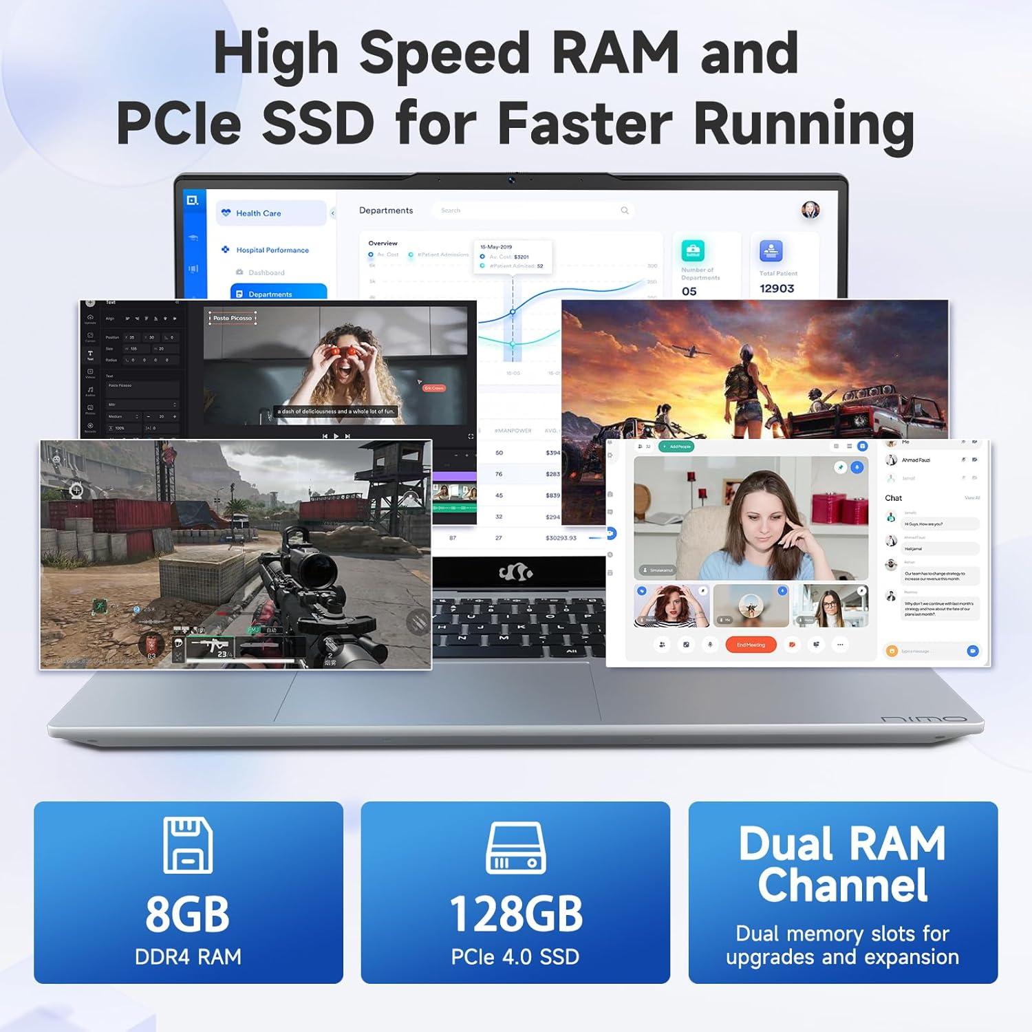 imageNIMO 156 FHD IPS StudentLaptopComputer  Intel Core i31215UBeat i51135G7 6 Cores Up to 44GHz 16GB RAM 1TB SSD 65W TypeC Charger 2 Years Warranty Fingerprint Backlit Keyboard WiFi 6Silvery