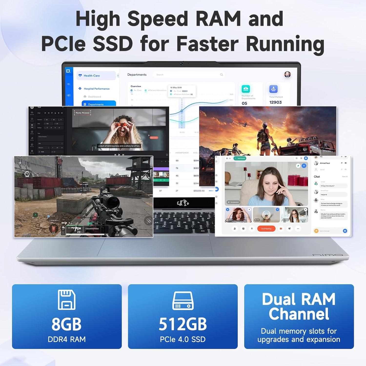 imageNIMO 156 FHD IPS StudentLaptopComputer  Intel Core i31215UBeat i51135G7 6 Cores Up to 44GHz 16GB RAM 1TB SSD 65W TypeC Charger 2 Years Warranty Fingerprint Backlit Keyboard WiFi 6Silvery