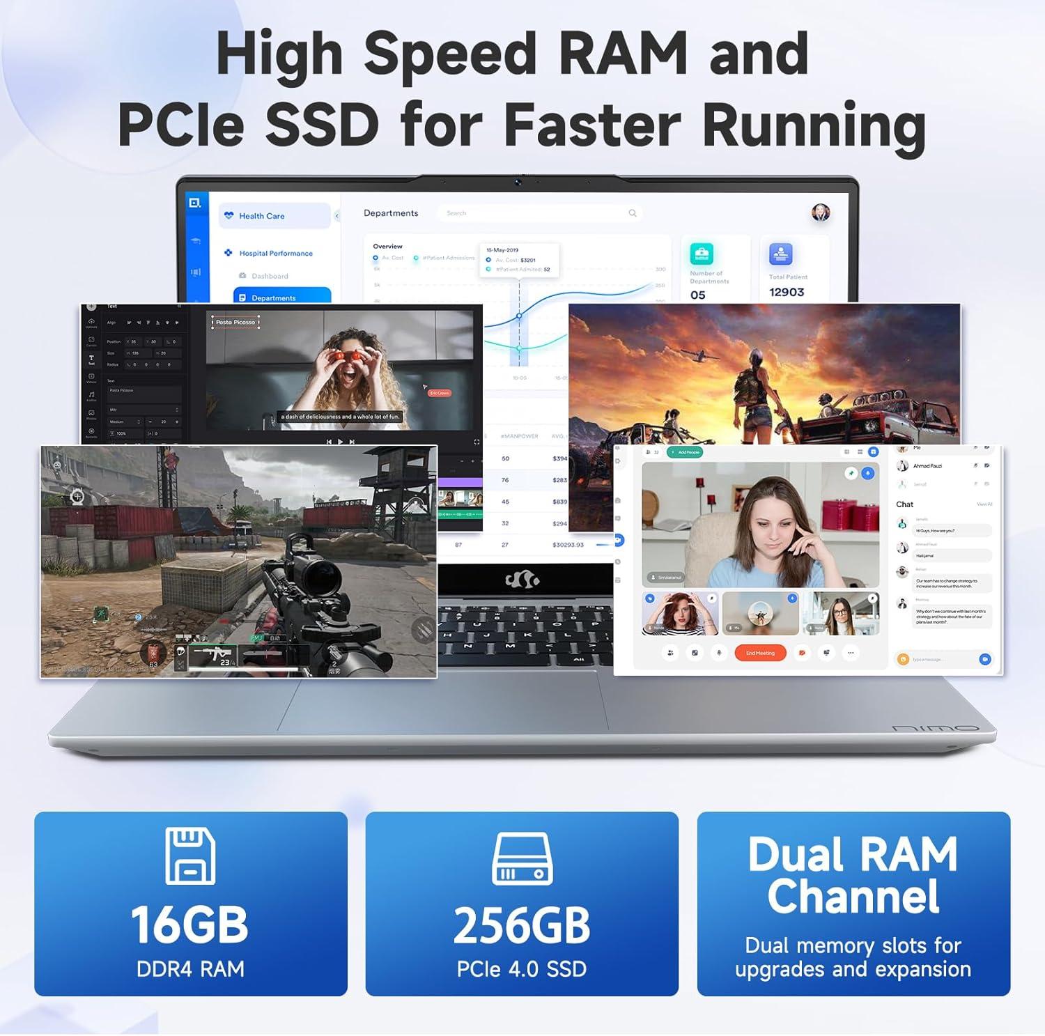 imageNIMO 156 FHD IPS StudentLaptopComputer  Intel Core i31215UBeat i51135G7 6 Cores Up to 44GHz 16GB RAM 1TB SSD 65W TypeC Charger 2 Years Warranty Fingerprint Backlit Keyboard WiFi 6Silvery