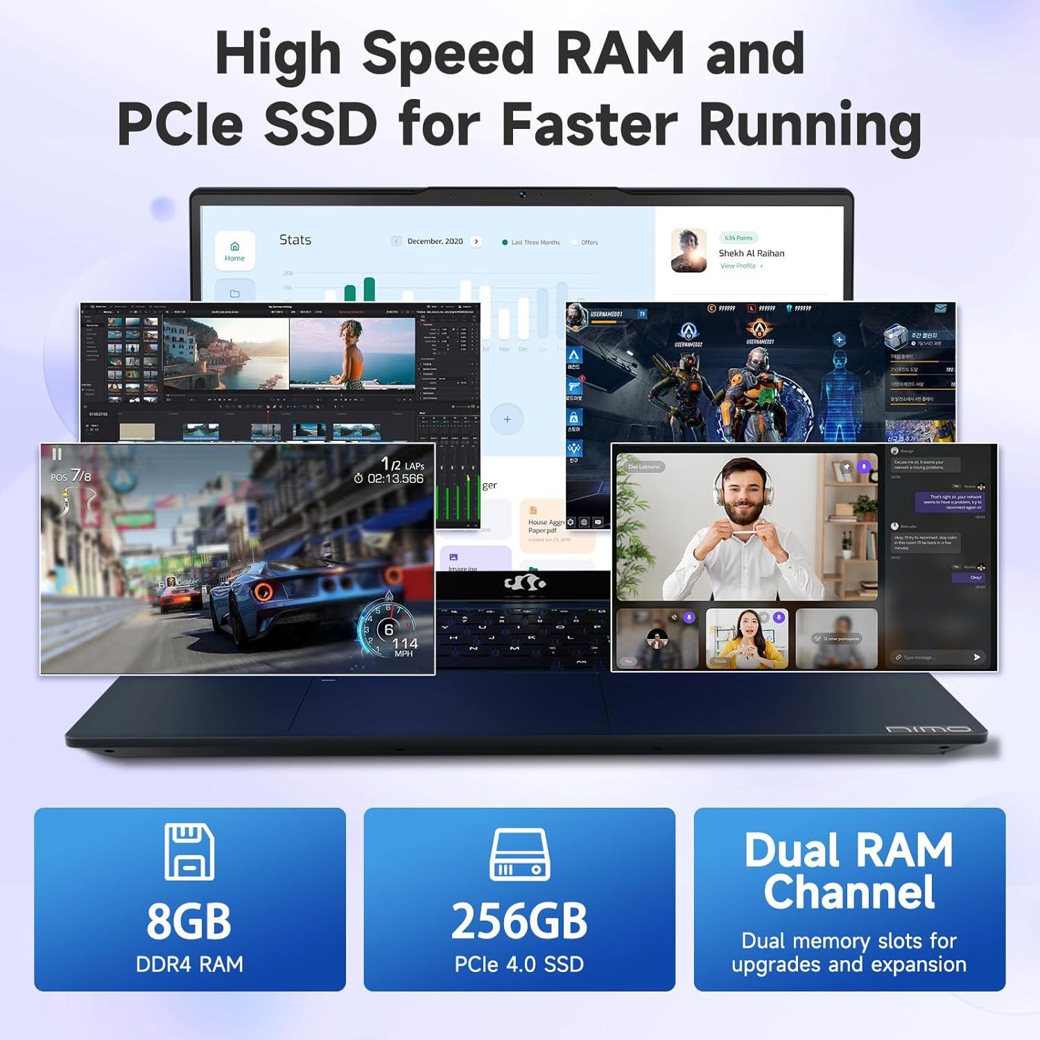 imageNIMO 156 FHD IPS StudentLaptopComputer  Intel Core i31215UBeat i51135G7 6 Cores Up to 44GHz 16GB RAM 1TB SSD 65W TypeC Charger 2 Years Warranty Fingerprint Backlit Keyboard WiFi 6Sky Blue