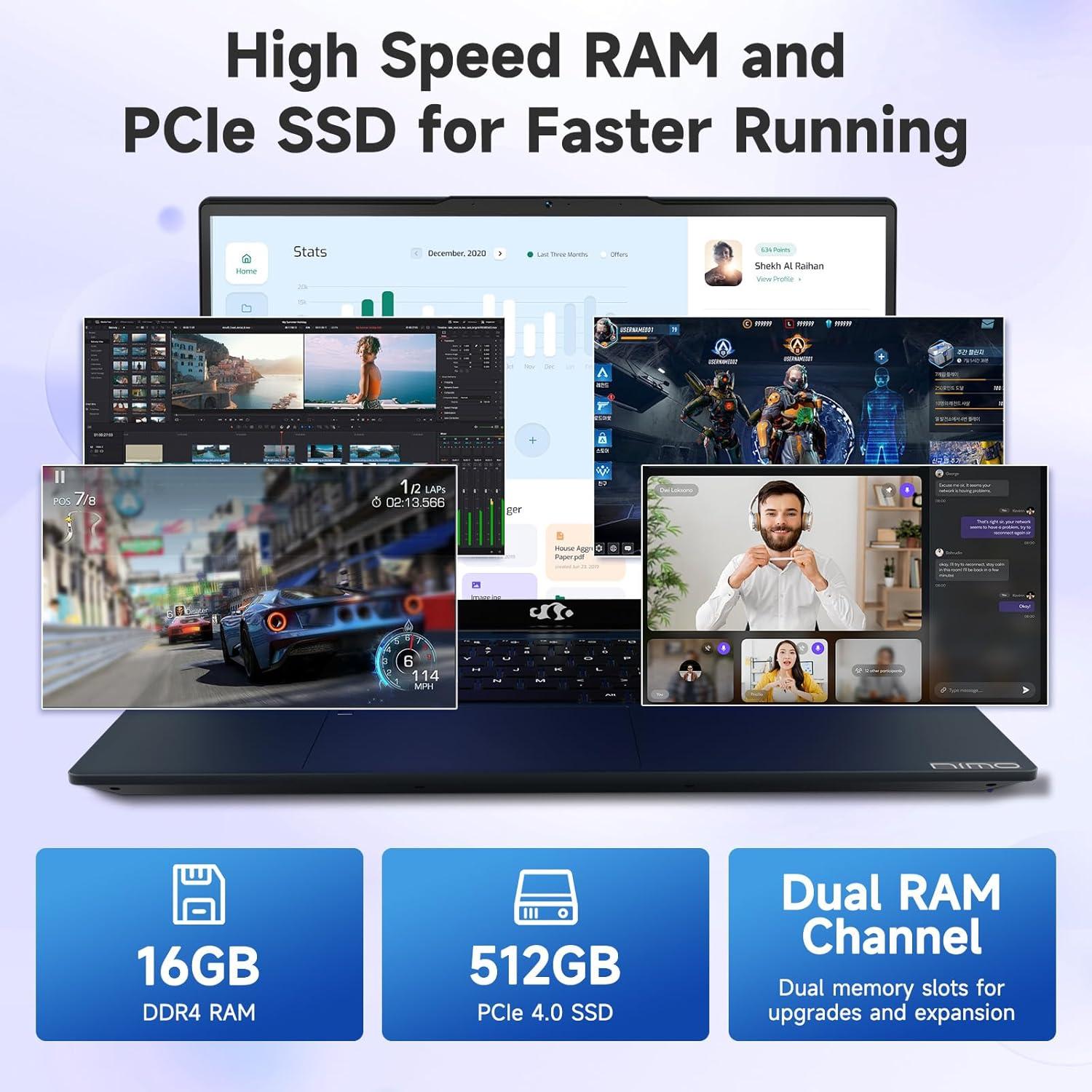 imageNIMO 156 FHD IPS StudentLaptopComputer  Intel Core i31215UBeat i51135G7 6 Cores Up to 44GHz 16GB RAM 1TB SSD 65W TypeC Charger 2 Years Warranty Fingerprint Backlit Keyboard WiFi 6Sky Blue