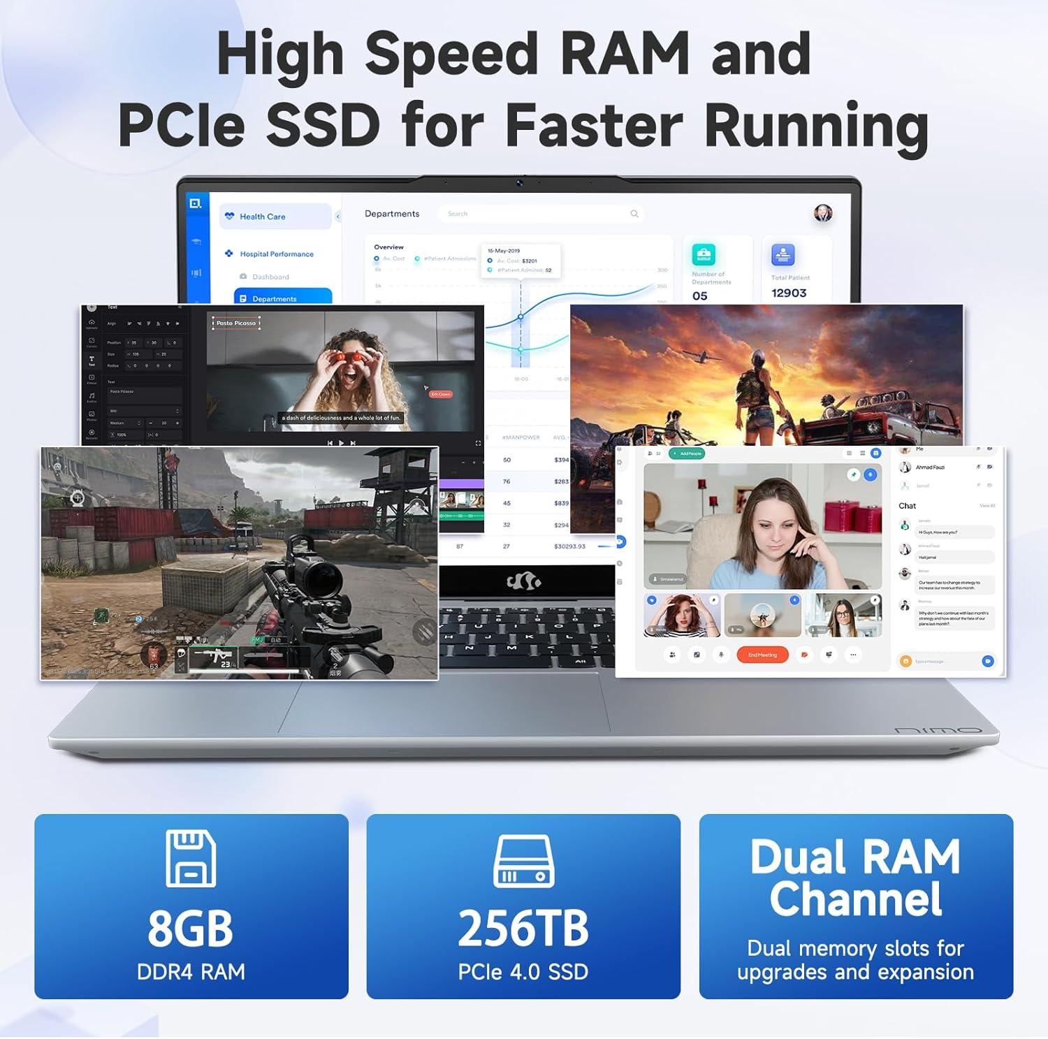 imageNIMO 156 FHD IPS StudentLaptopComputer  Intel Core i31215UBeat i51135G7 6 Cores Up to 44GHz 16GB RAM 1TB SSD 65W TypeC Charger 2 Years Warranty Fingerprint Backlit Keyboard WiFi 6Silvery