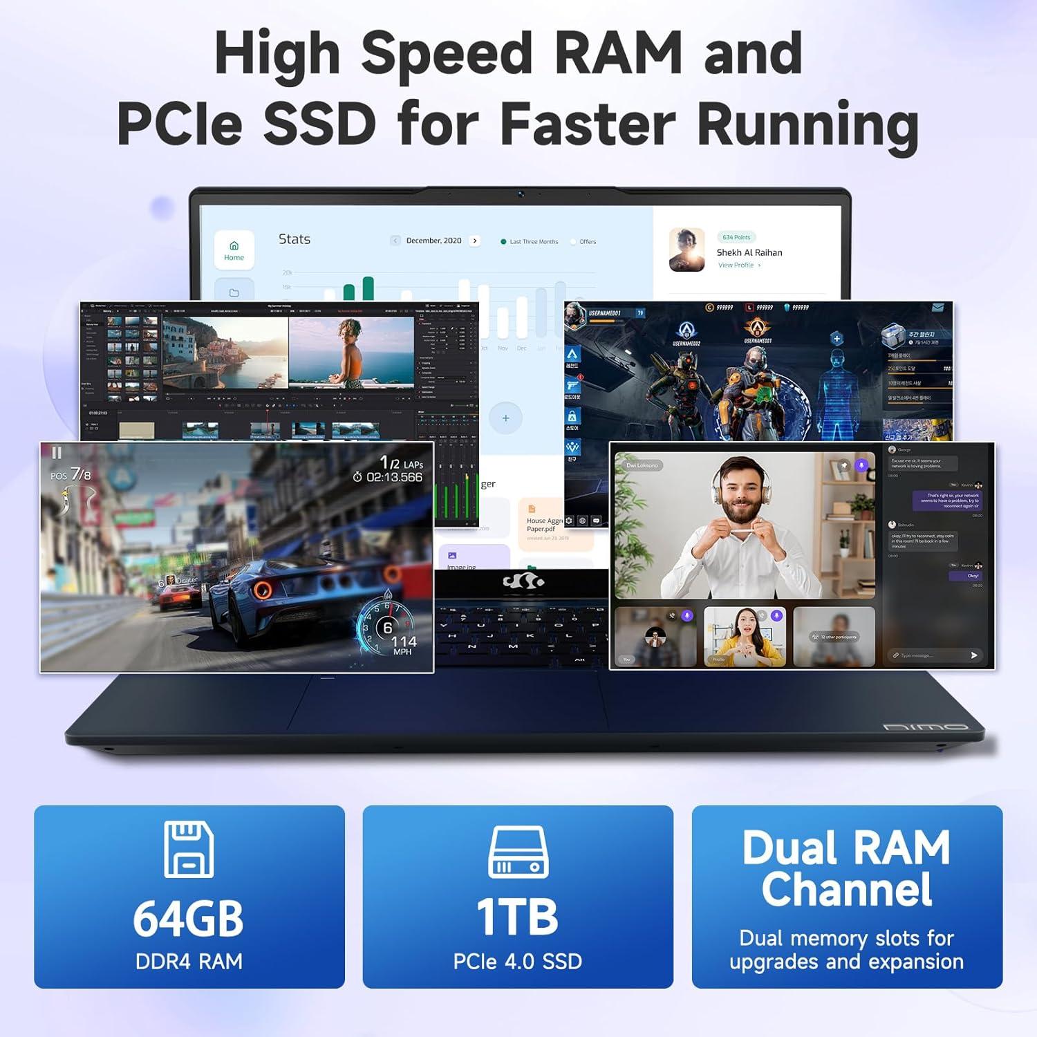 imageNIMO 156 FHD IPS StudentLaptopComputer  Intel Core i31215UBeat i51135G7 6 Cores Up to 44GHz 16GB RAM 1TB SSD 65W TypeC Charger 2 Years Warranty Fingerprint Backlit Keyboard WiFi 6Sky Blue