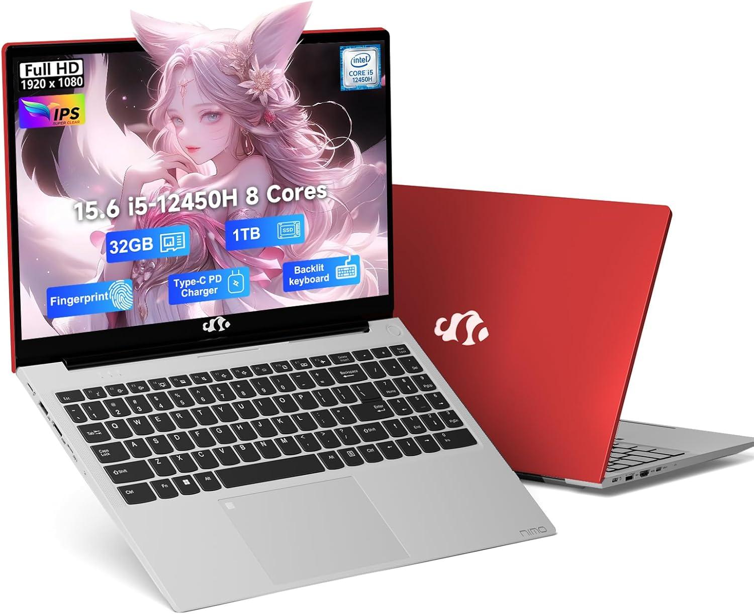 imageNIMO 156 FHDIPSLaptop Intel i512450H 8 Cores 16GB RAM 1TB SSD Beat i711800H Up to 44 GHz 100W TypeC Fingerprint Backlit Keyboard for Professionals amp Students Office Study amp TravelRed