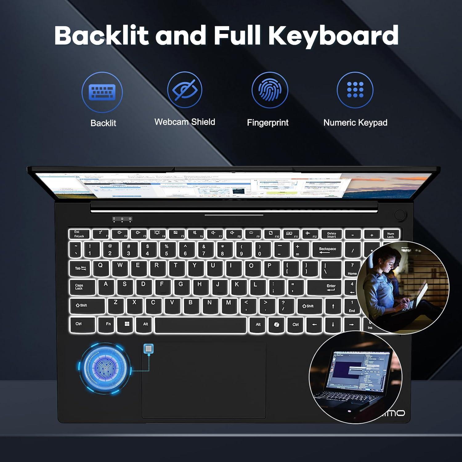 imageNIMO 156 FHDIPSLaptop Intel i512450H 8 Cores 16GB RAM 1TB SSD Beat i711800H Up to 44 GHz 100W TypeC Fingerprint Backlit Keyboard for Professionals amp Students Office Study amp TravelBlack