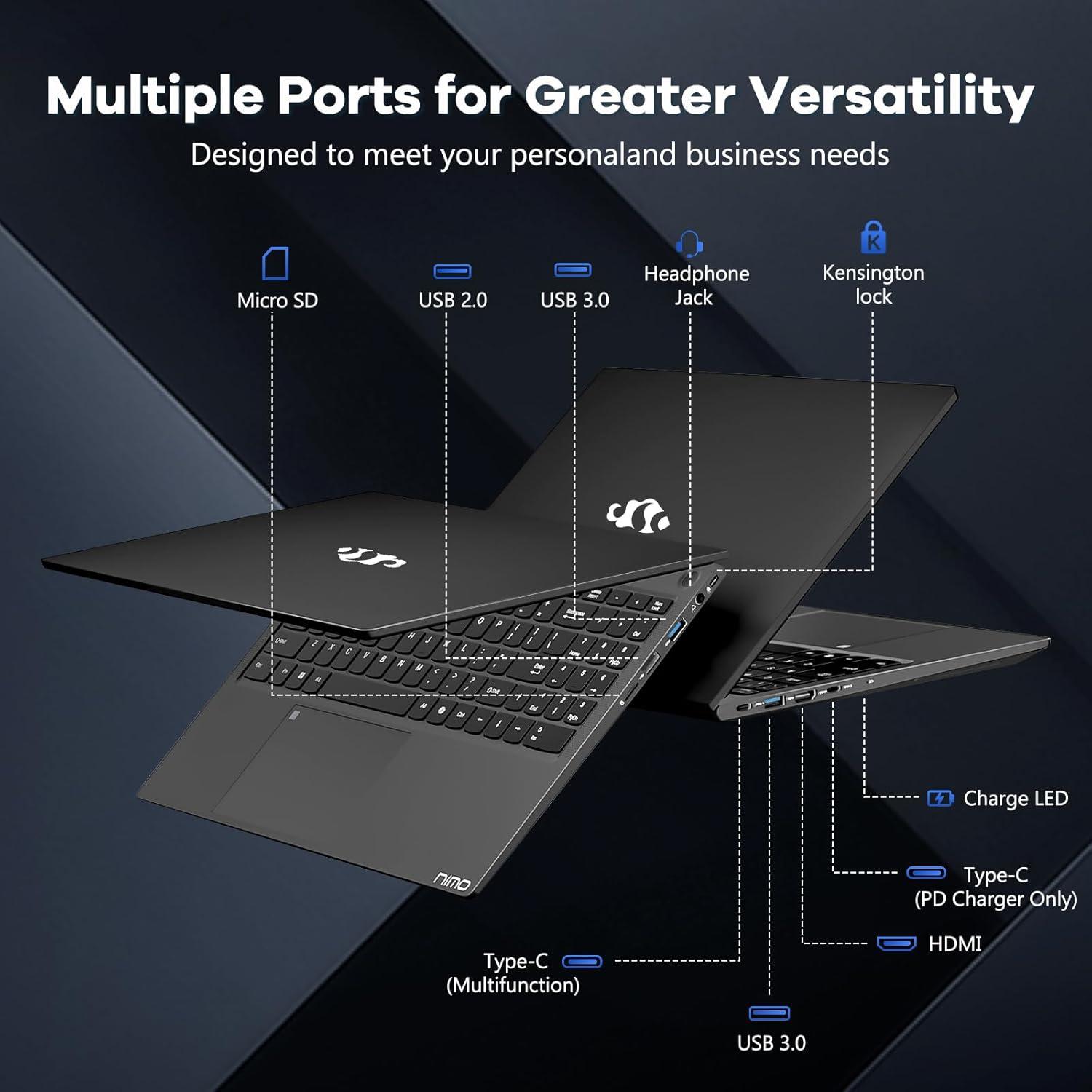 imageNIMO 156 FHDIPSLaptop Intel i512450H 8 Cores 16GB RAM 1TB SSD Beat i711800H Up to 44 GHz 100W TypeC Fingerprint Backlit Keyboard for Professionals amp Students Office Study amp TravelBlack