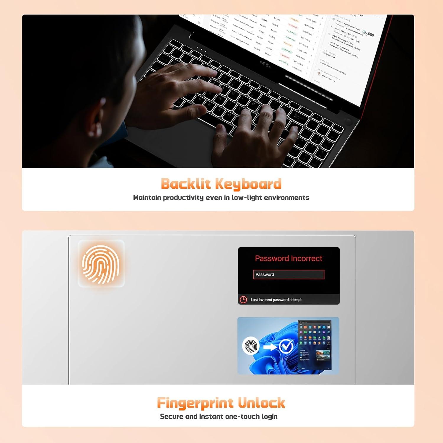 imageNIMO 156 IPS FHD Laptop 16GB RAM 512GB SSD Intel N150Beat to i310110U 4 Cores Up to 36GHz Computer with 2 Years Warranty 65W TypeC Fingerprint Backlit Keyboard WiFi 6 BT52Red