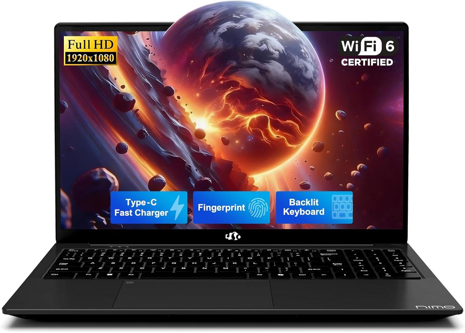 imageNIMO 156 IPS FHD Laptop 16GB RAM 512GB SSD Intel N150Beat to i310110U 4 Cores Up to 36GHz Computer with 2 Years Warranty 65W TypeC Fingerprint Backlit Keyboard WiFi 6 BT52Black