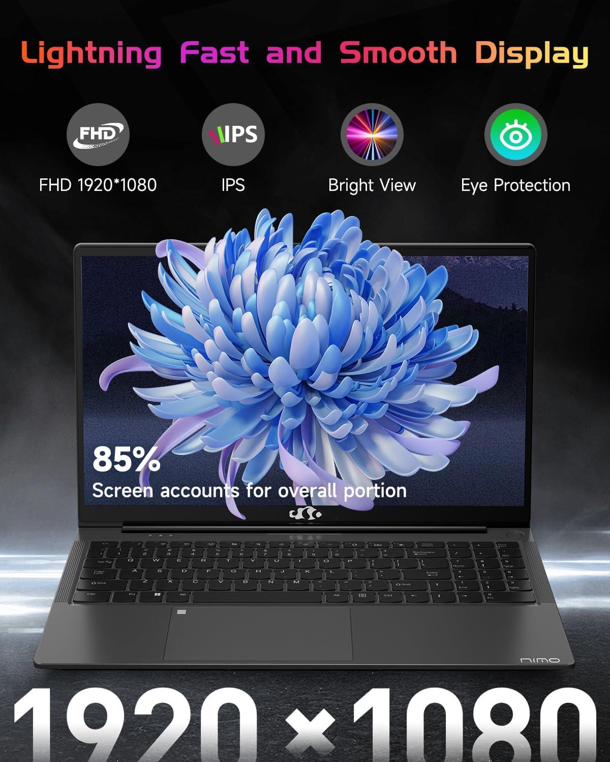 imageNIMO 156 IPS FHD Laptop Intel Pentium Quad Core N100 16GB RAM 512GB SSD Beat i31115G4 Up to 34GHz Computer with Backlit Keyboard Fingerprint TypeC Charger WiFi 6 BT52 for Student and HomeGray
