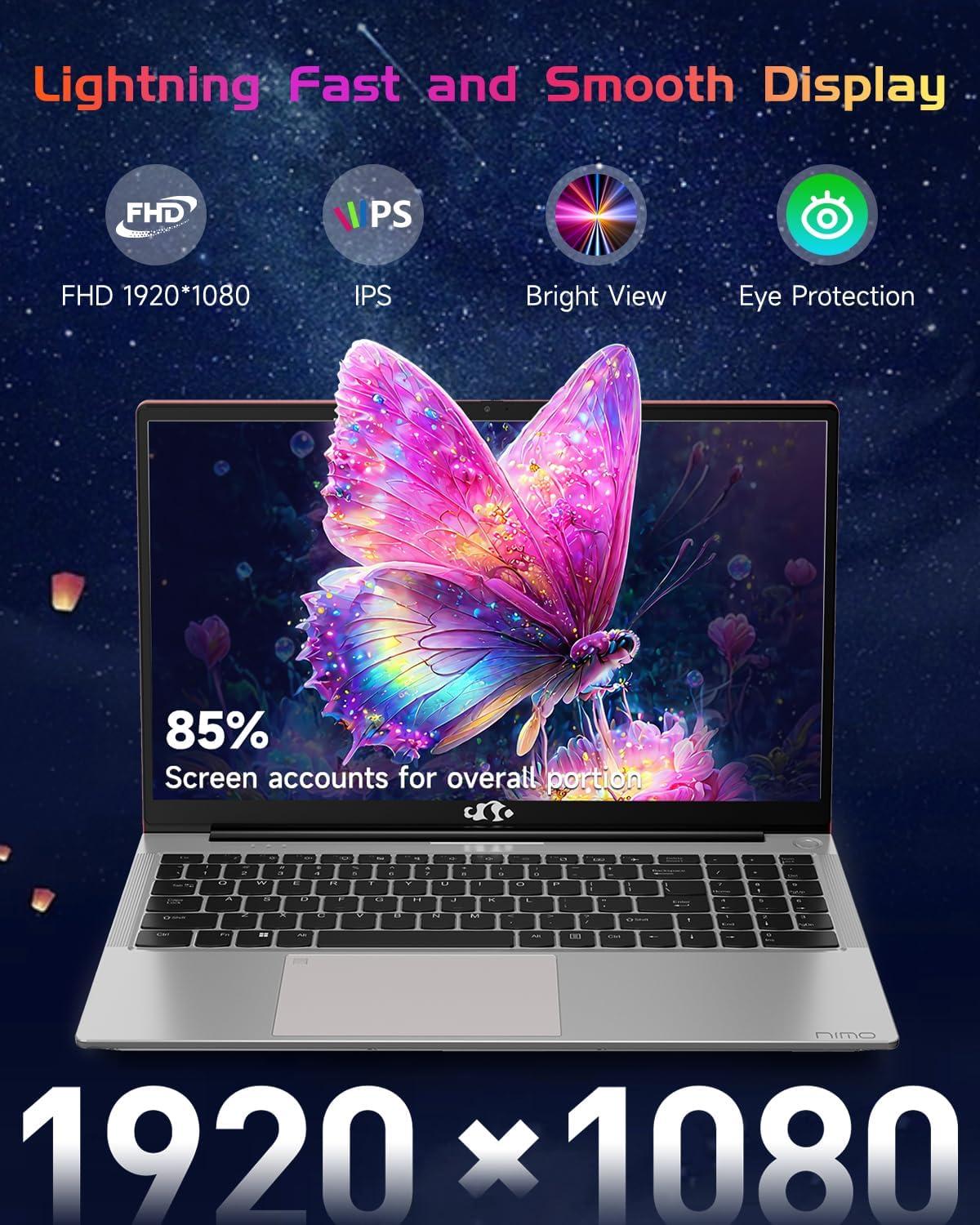 imageNIMO 156 IPS FHD Laptop Intel Pentium Quad Core N100 16GB RAM 512GB SSD Beat i31115G4 Up to 34GHz Computer with Backlit Keyboard Fingerprint TypeC Charger WiFi 6 BT52 for Student and HomeRed