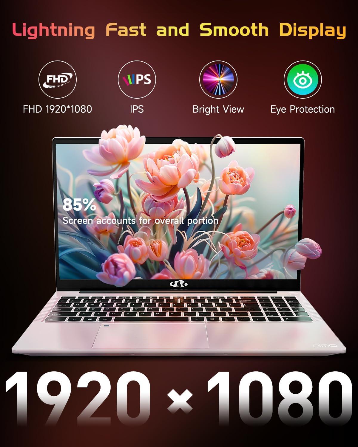 imageNIMO 156 IPS FHD Laptop Intel Pentium Quad Core N100 16GB RAM 512GB SSD Beat i31115G4 Up to 34GHz Computer with Backlit Keyboard Fingerprint TypeC Charger WiFi 6 BT52 for Student and HomeRose Gold