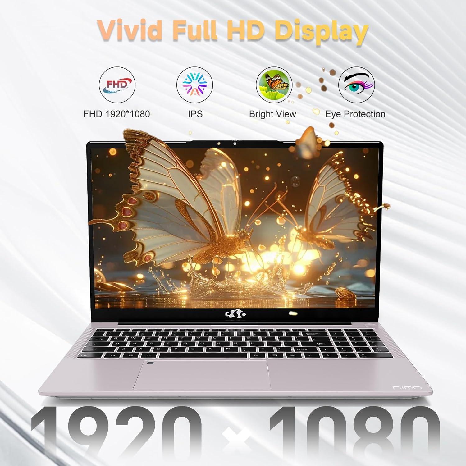 imageNIMO 156 IPS FHD Laptop Intel Pentium Quad Core N100 16GB RAM 512GB SSD Beat i31115G4 Up to 34GHz Computer with Backlit Keyboard Fingerprint TypeC Charger WiFi 6 BT52 for Student and HomeRose Gold
