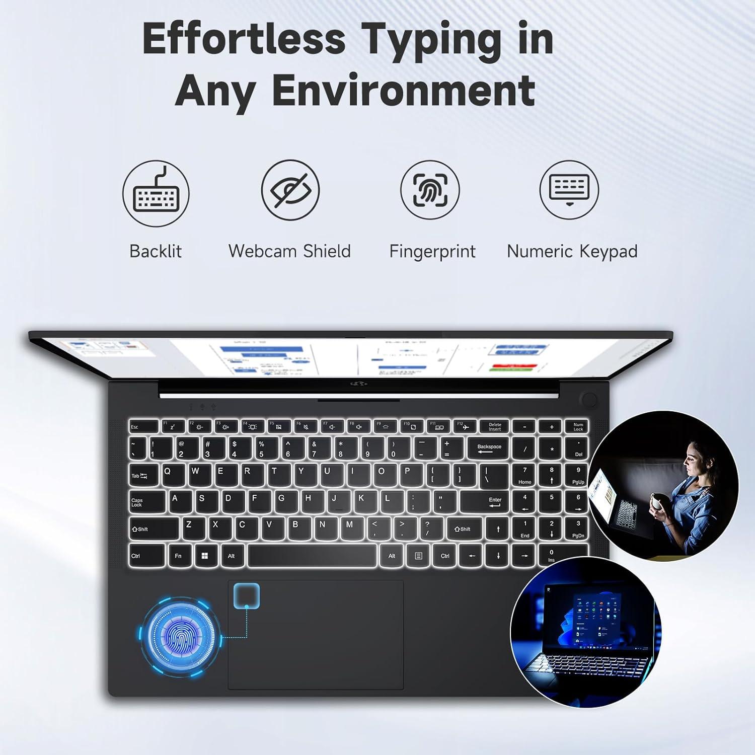 imageNIMO 156 IPS FHD Laptop Intel Pentium Quad Core N100 16GB RAM 512GB SSD Beat i31115G4 Up to 34GHz Computer with Backlit Keyboard Fingerprint TypeC Charger WiFi 6 BT52 for Student and HomeGray