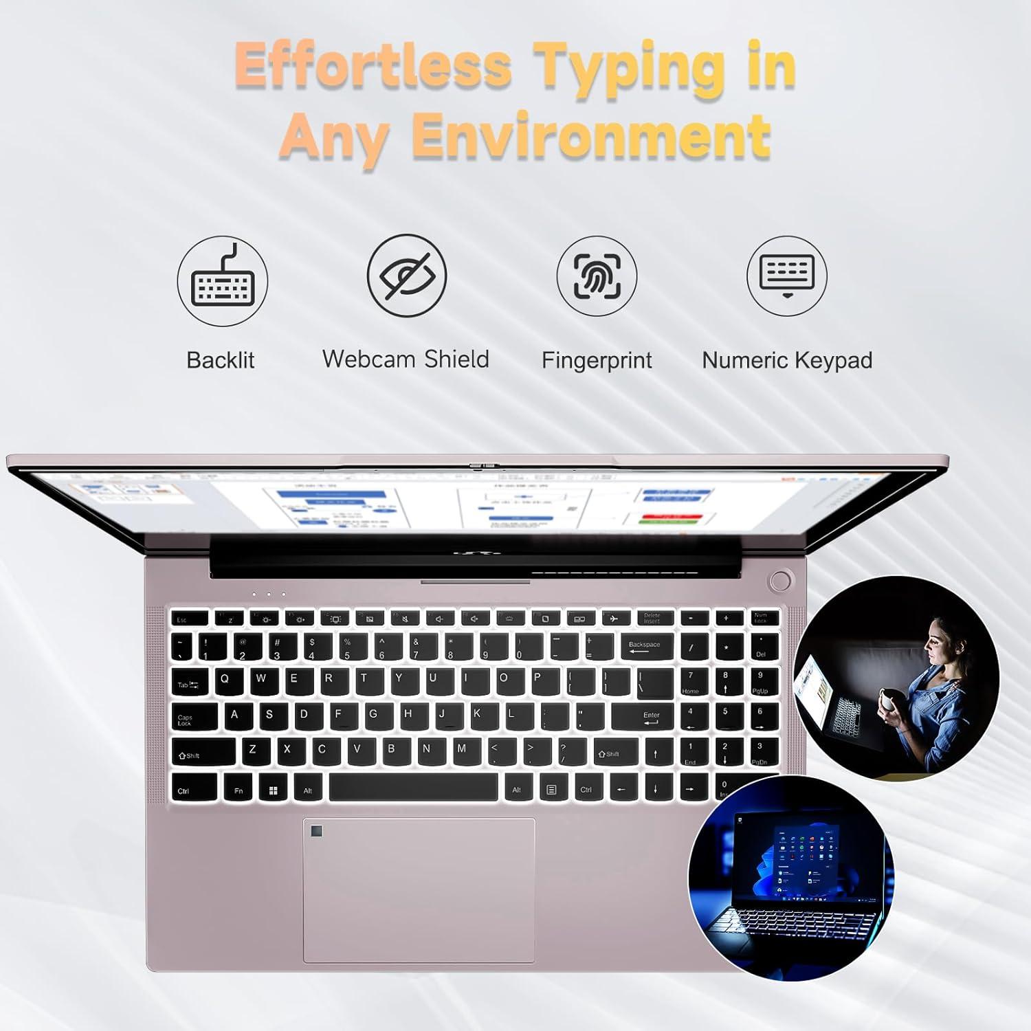 imageNIMO 156 IPS FHD Laptop Intel Pentium Quad Core N100 16GB RAM 512GB SSD Beat i31115G4 Up to 34GHz Computer with Backlit Keyboard Fingerprint TypeC Charger WiFi 6 BT52 for Student and HomeRose Gold