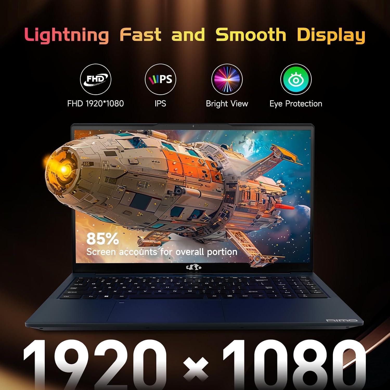 imageNIMO 156 IPS FHD Laptop Intel Pentium Quad Core N100 16GB RAM 512GB SSD Beat i31115G4 Up to 34GHz Computer with Backlit Keyboard Fingerprint TypeC Charger WiFi 6 BT52 for Student and HomeBlue