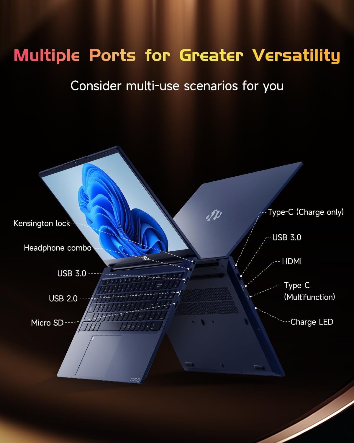 imageNIMO 156 IPS FHD Laptop Intel Pentium Quad Core N100 16GB RAM 512GB SSD Beat i31115G4 Up to 34GHz Computer with Backlit Keyboard Fingerprint TypeC Charger WiFi 6 BT52 for Student and HomeBlue