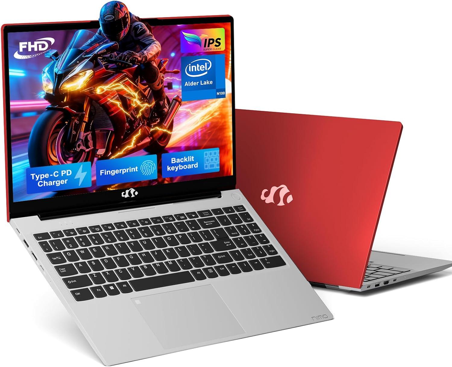 imageNIMO 156 IPS FHD Laptop Intel Pentium Quad Core N100 16GB RAM 512GB SSD Beat i31115G4 Up to 34GHz Computer with Backlit Keyboard Fingerprint TypeC Charger WiFi 6 BT52 for Student and HomeRed
