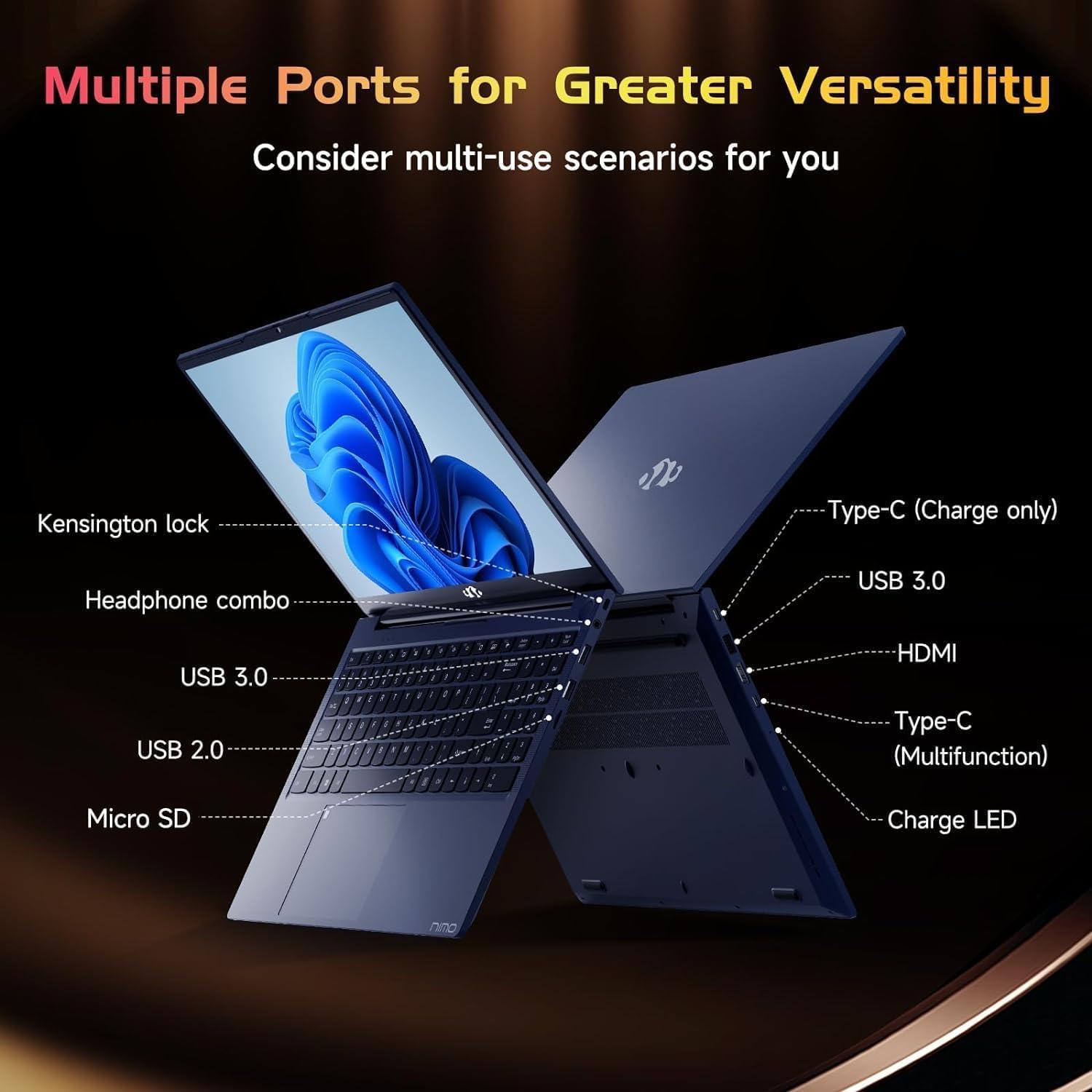 imageNIMO 156 IPS FHD Laptop Intel Pentium Quad Core N100 16GB RAM 512GB SSD Beat i31115G4 Up to 34GHz Computer with Backlit Keyboard Fingerprint TypeC Charger WiFi 6 BT52 for Student and HomeBlue