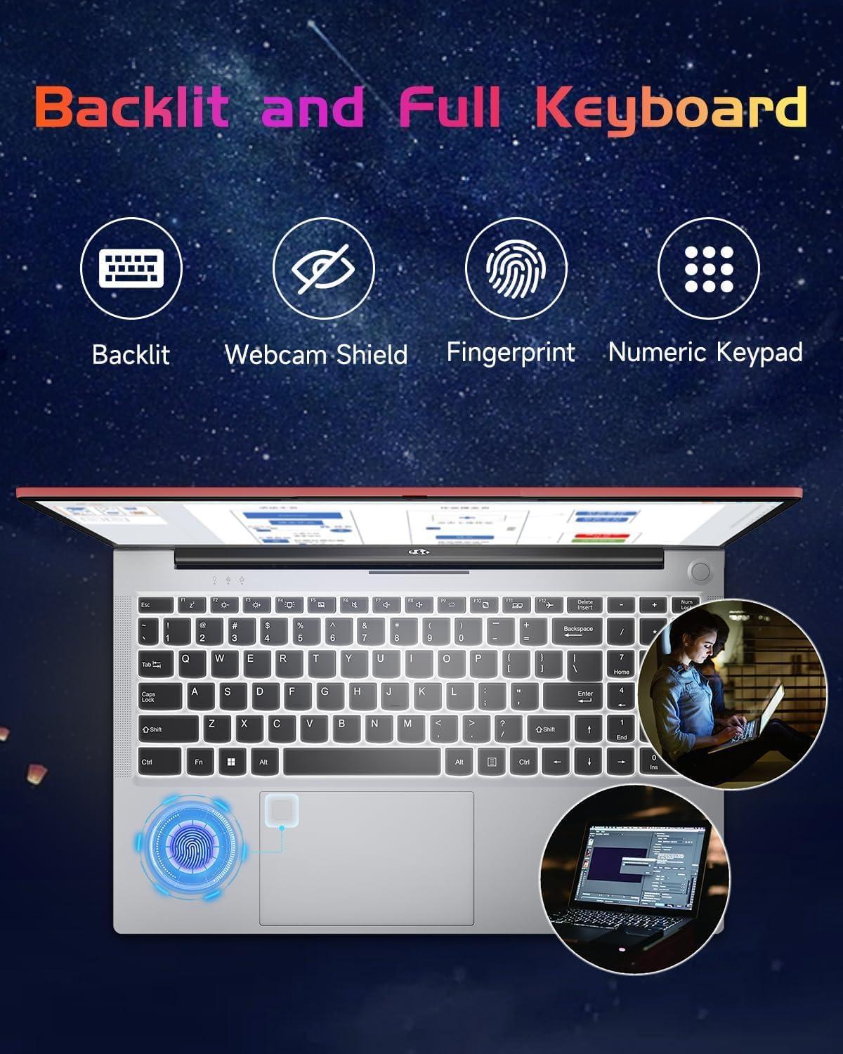 imageNIMO 156 IPS FHD Laptop Intel Pentium Quad Core N100 16GB RAM 512GB SSD Beat i31115G4 Up to 34GHz Computer with Backlit Keyboard Fingerprint TypeC Charger WiFi 6 BT52 for Student and HomeRed
