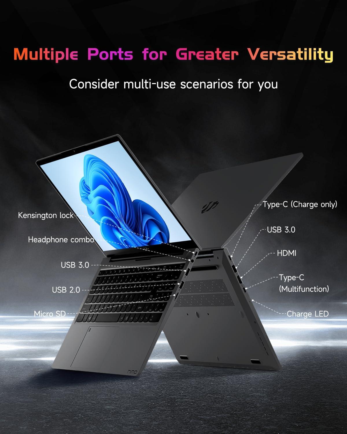imageNIMO 156 IPS FHD Laptop Intel Pentium Quad Core N100 16GB RAM 512GB SSD Beat i31115G4 Up to 34GHz Computer with Backlit Keyboard Fingerprint TypeC Charger WiFi 6 BT52 for Student and HomeGray