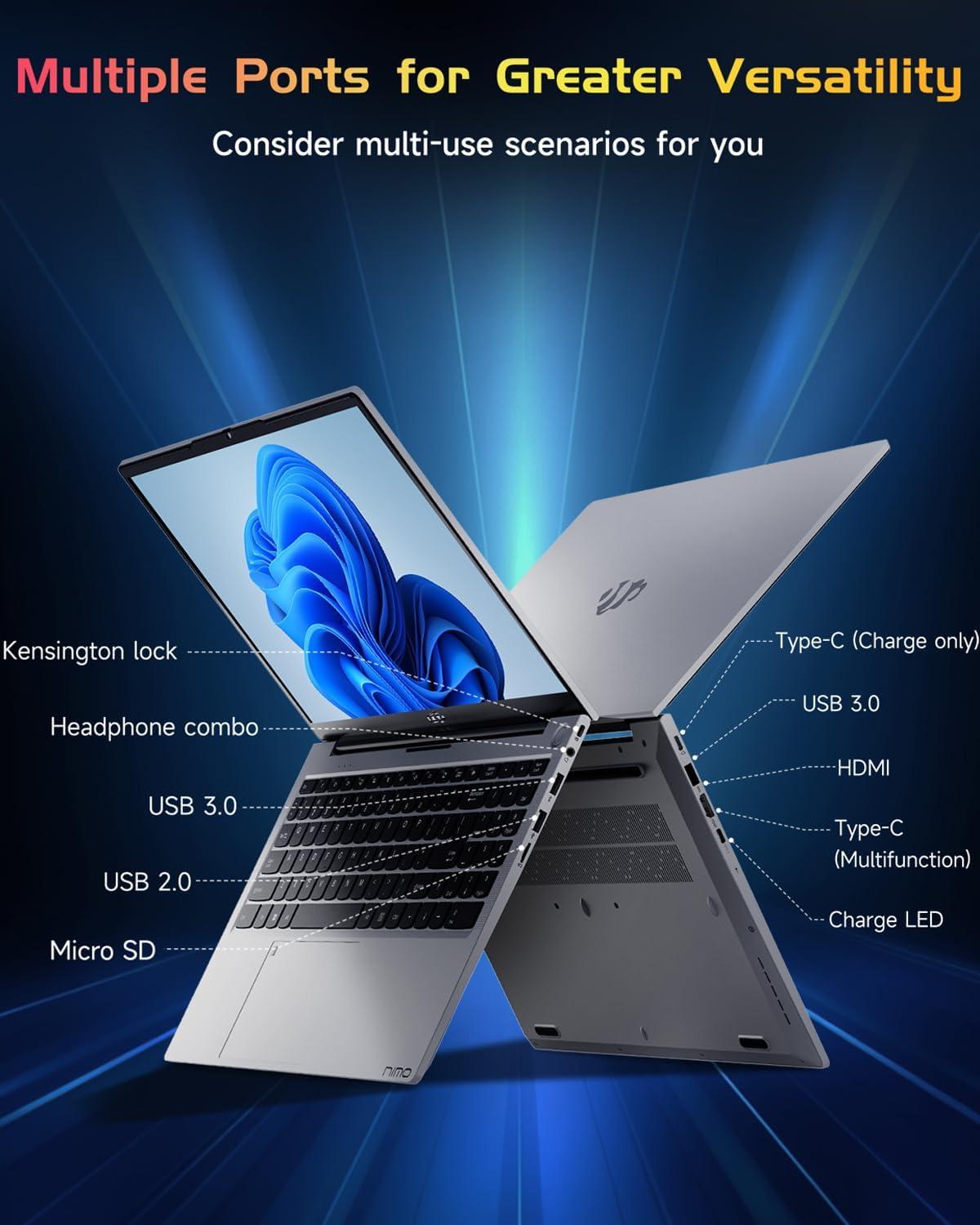imageNIMO 156 IPS FHD Laptop Intel Pentium Quad Core N100 16GB RAM 512GB SSD Beat i31115G4 Up to 34GHz Computer with Backlit Keyboard Fingerprint TypeC Charger WiFi 6 BT52 for Student and HomeSilver