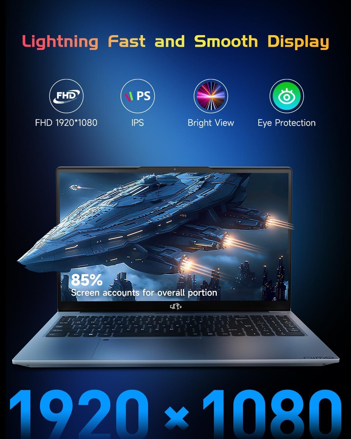 imageNIMO 156 IPS FHD Laptop Intel Pentium Quad Core N100 16GB RAM 512GB SSD Beat i31115G4 Up to 34GHz Computer with Backlit Keyboard Fingerprint TypeC Charger WiFi 6 BT52 for Student and HomeSilver