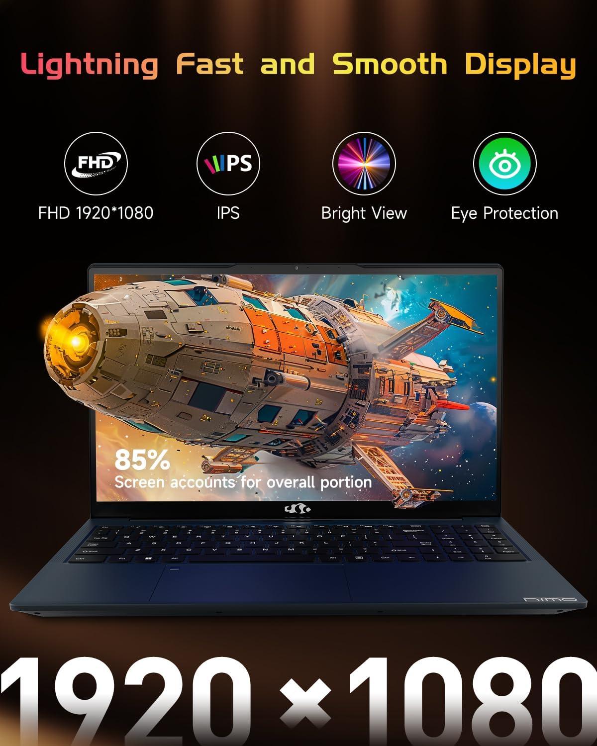 imageNIMO 156 IPS FHD Laptop Intel Pentium Quad Core N100 16GB RAM 512GB SSD Beat i31115G4 Up to 34GHz Computer with Backlit Keyboard Fingerprint TypeC Charger WiFi 6 BT52 for Student and HomeBlue