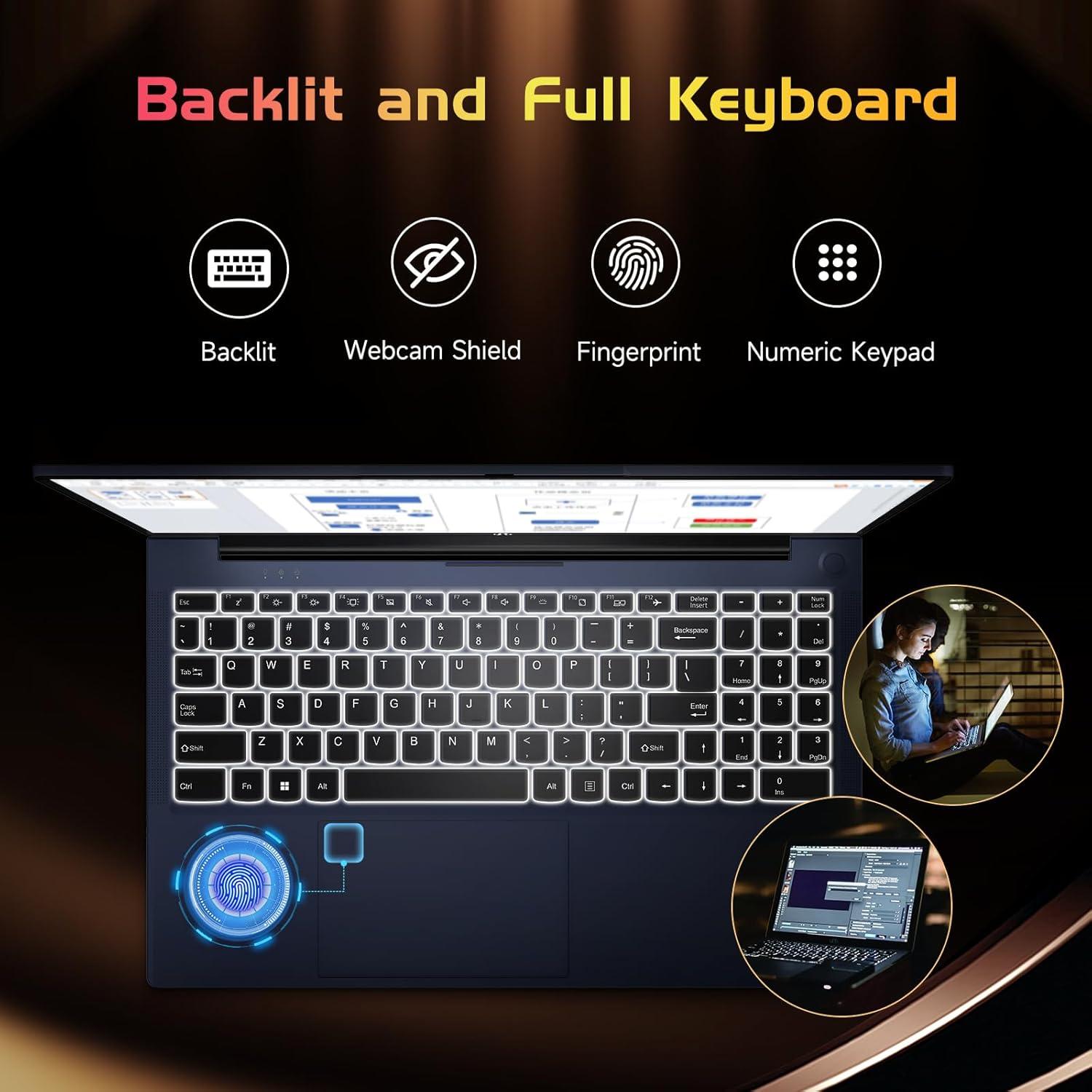 imageNIMO 156 IPS FHD Laptop Intel Pentium Quad Core N100 16GB RAM 512GB SSD Beat i31115G4 Up to 34GHz Computer with Backlit Keyboard Fingerprint TypeC Charger WiFi 6 BT52 for Student and HomeBlue