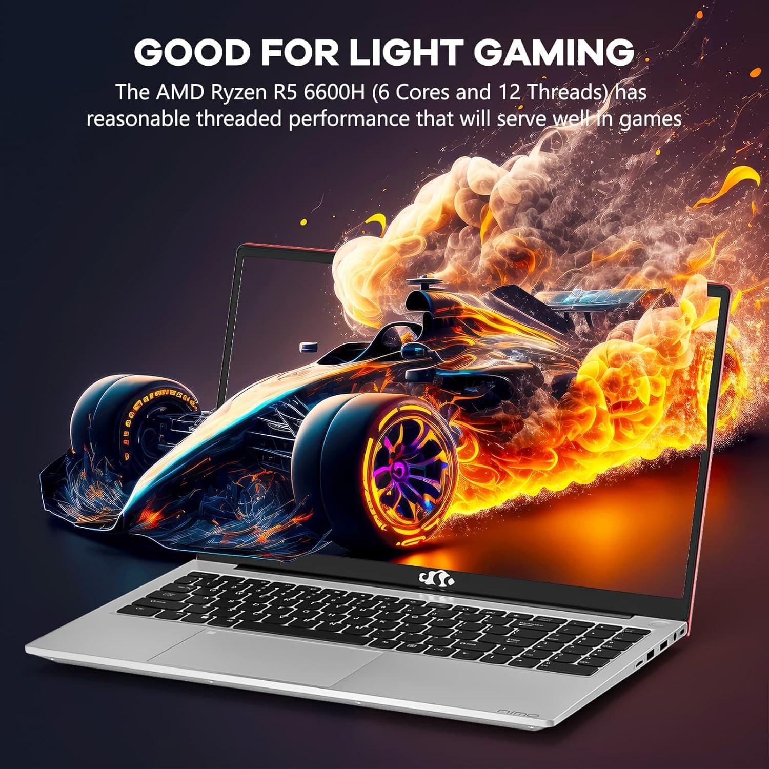imageNIMO 156 IPS FHDGamingLaptopAMD Ryzen 5 6600H 16GB DDR5 RAM 1TB SSD Beat i51335U 6 Cores Up to 45GHz AMD Radeon 660M GPUComputer with 100W TypeC Backlit Keyboard FingerprintRed