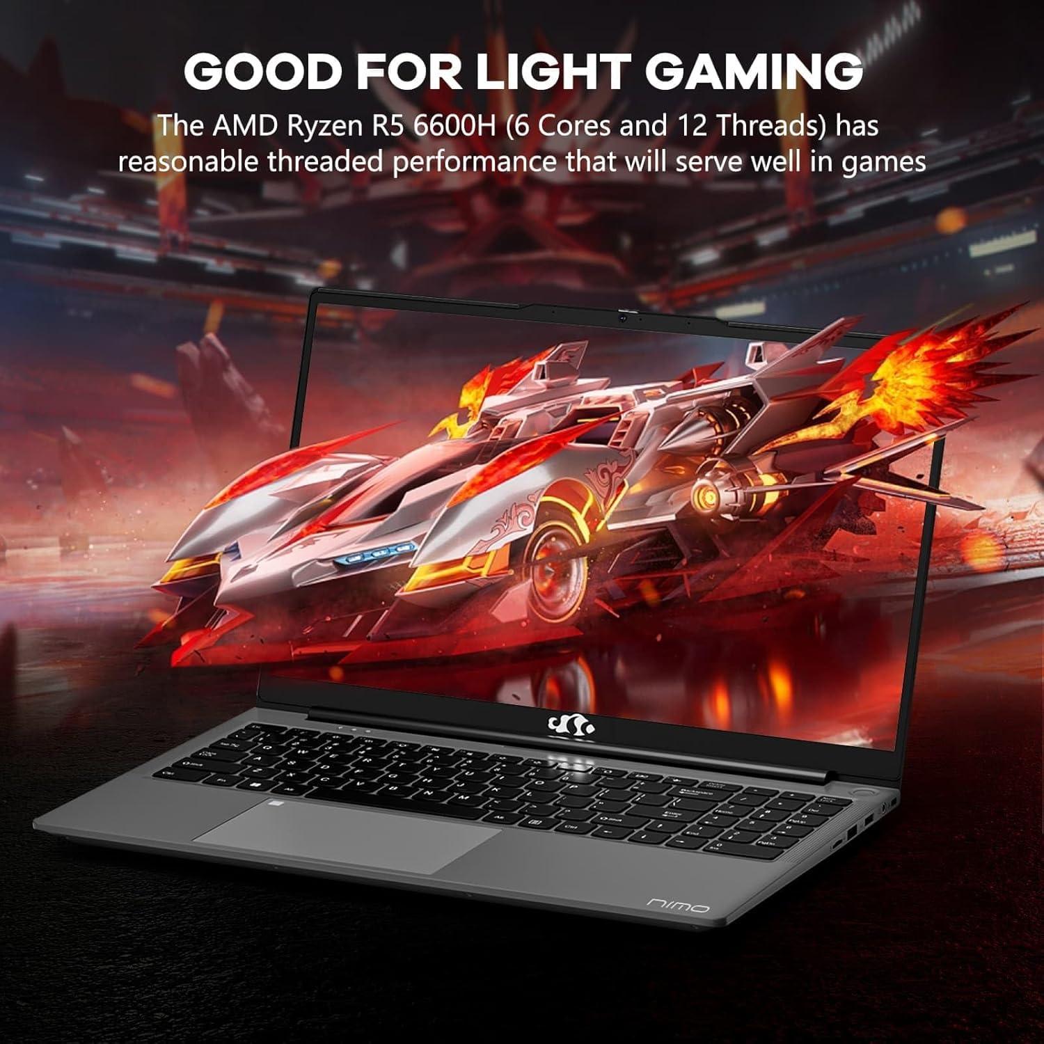 imageNIMO 156 IPS FHDGamingLaptopAMD Ryzen 5 6600H 16GB DDR5 RAM 1TB SSD Beat i51335U 6 Cores Up to 45GHz AMD Radeon 660M GPUComputer with 100W TypeC Backlit Keyboard FingerprintGray