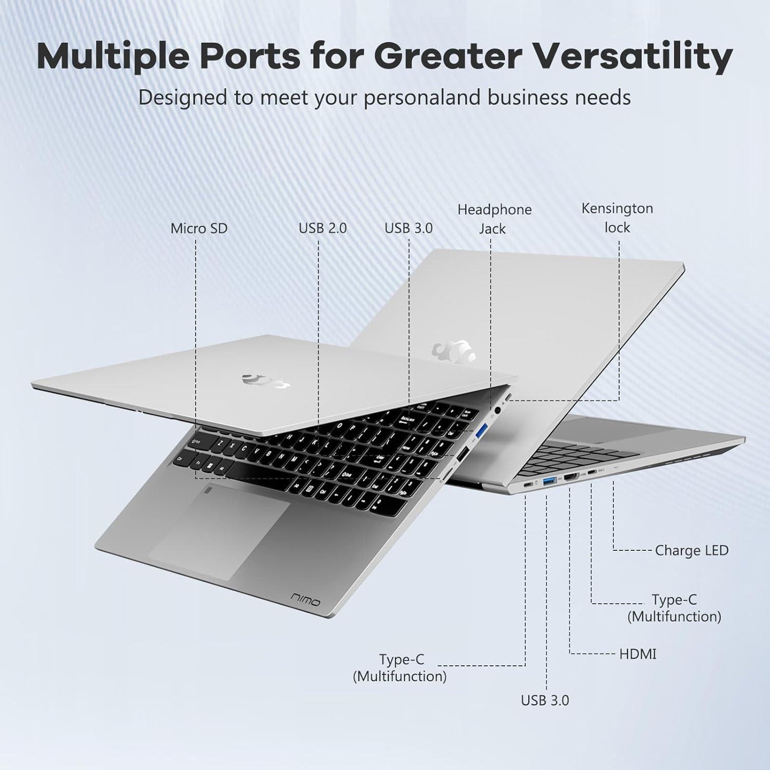 imageNIMO 156 IPS FHDGamingLaptopAMD Ryzen 5 6600H 16GB DDR5 RAM 1TB SSD Beat i51335U 6 Cores Up to 45GHz AMD Radeon 660M GPUComputer with 100W TypeC Backlit Keyboard FingerprintSilver