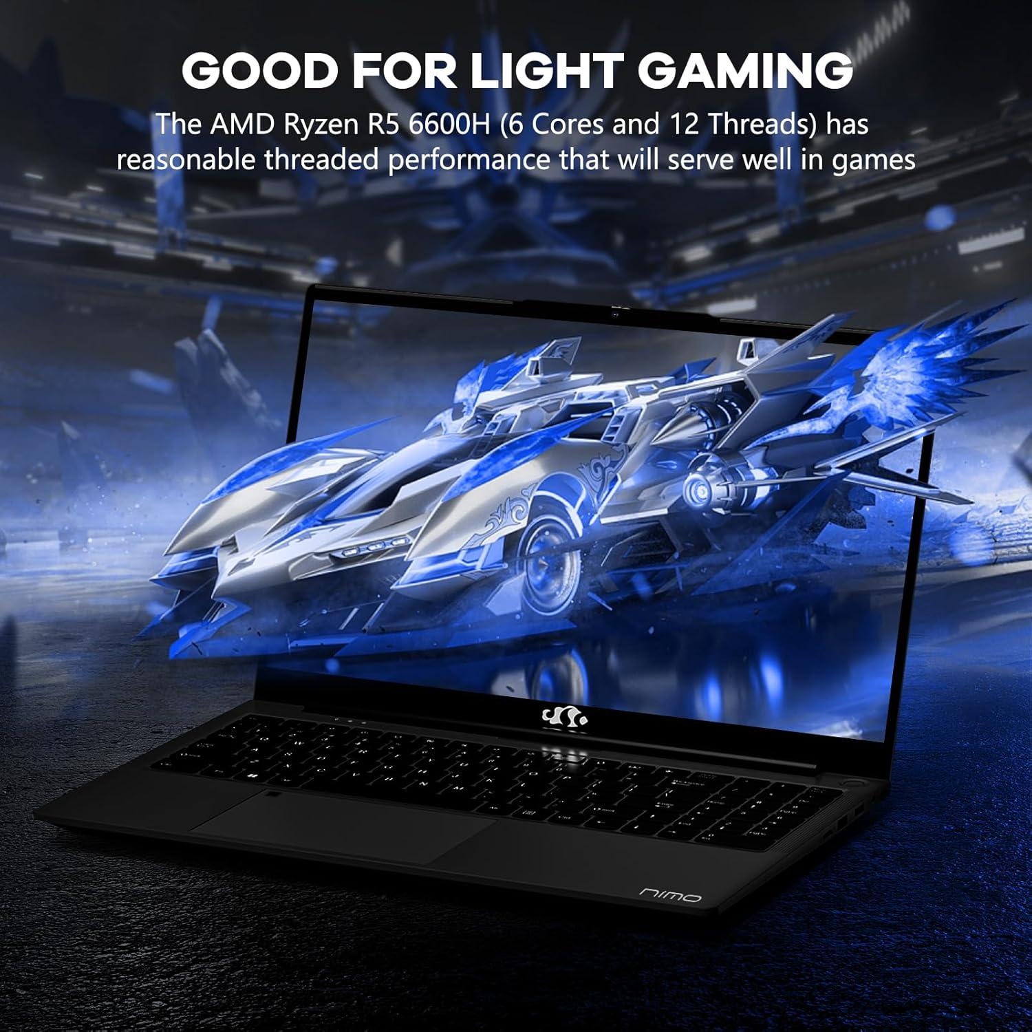 imageNIMO 156 IPS FHDGamingLaptopAMD Ryzen 5 6600H 16GB DDR5 RAM 1TB SSD Beat i51335U 6 Cores Up to 45GHz AMD Radeon 660M GPUComputer with 100W TypeC Backlit Keyboard FingerprintBlack