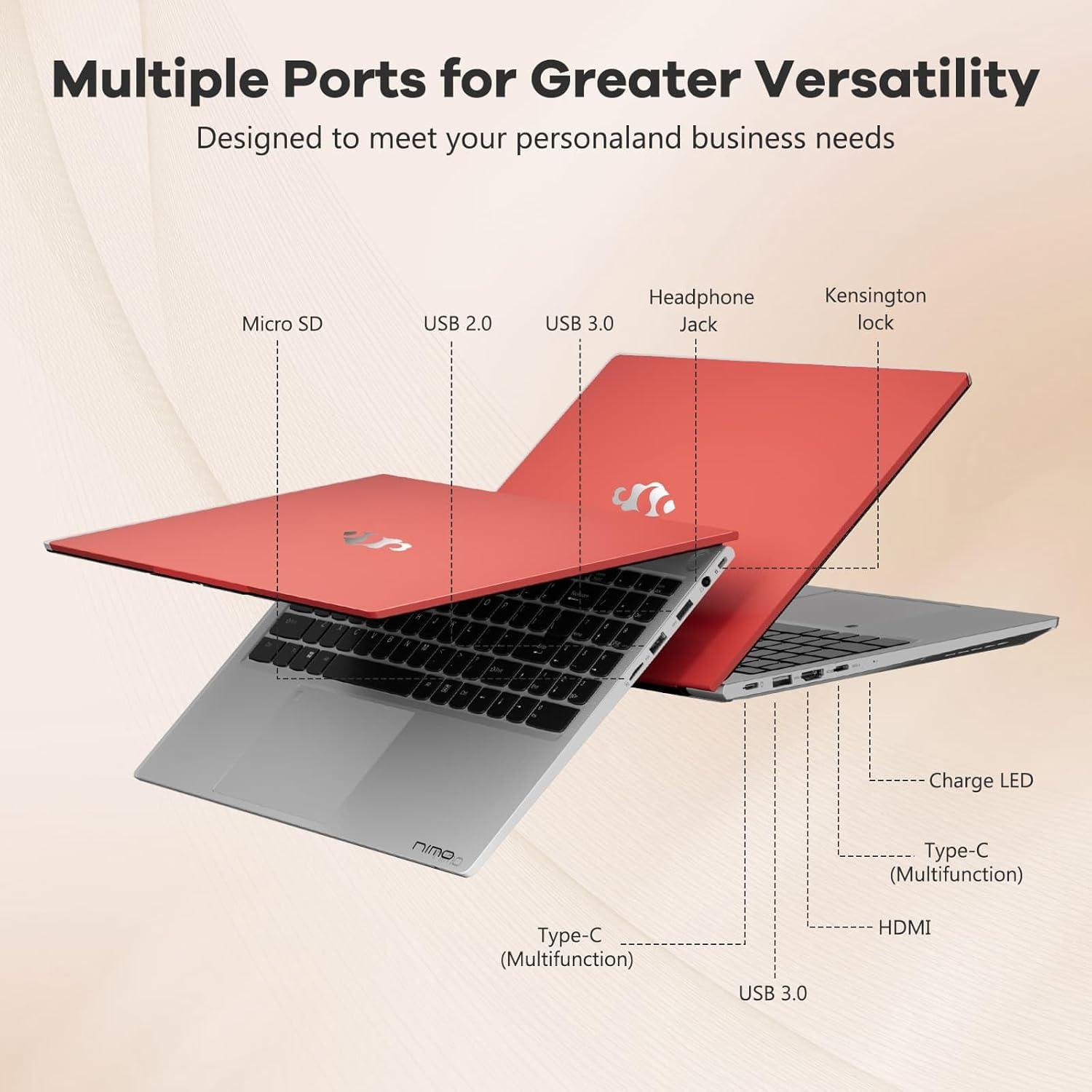 imageNIMO 156 IPS FHDGamingLaptopAMD Ryzen 5 6600H 16GB DDR5 RAM 1TB SSD Beat i51335U 6 Cores Up to 45GHz AMD Radeon 660M GPUComputer with 100W TypeC Backlit Keyboard FingerprintRed