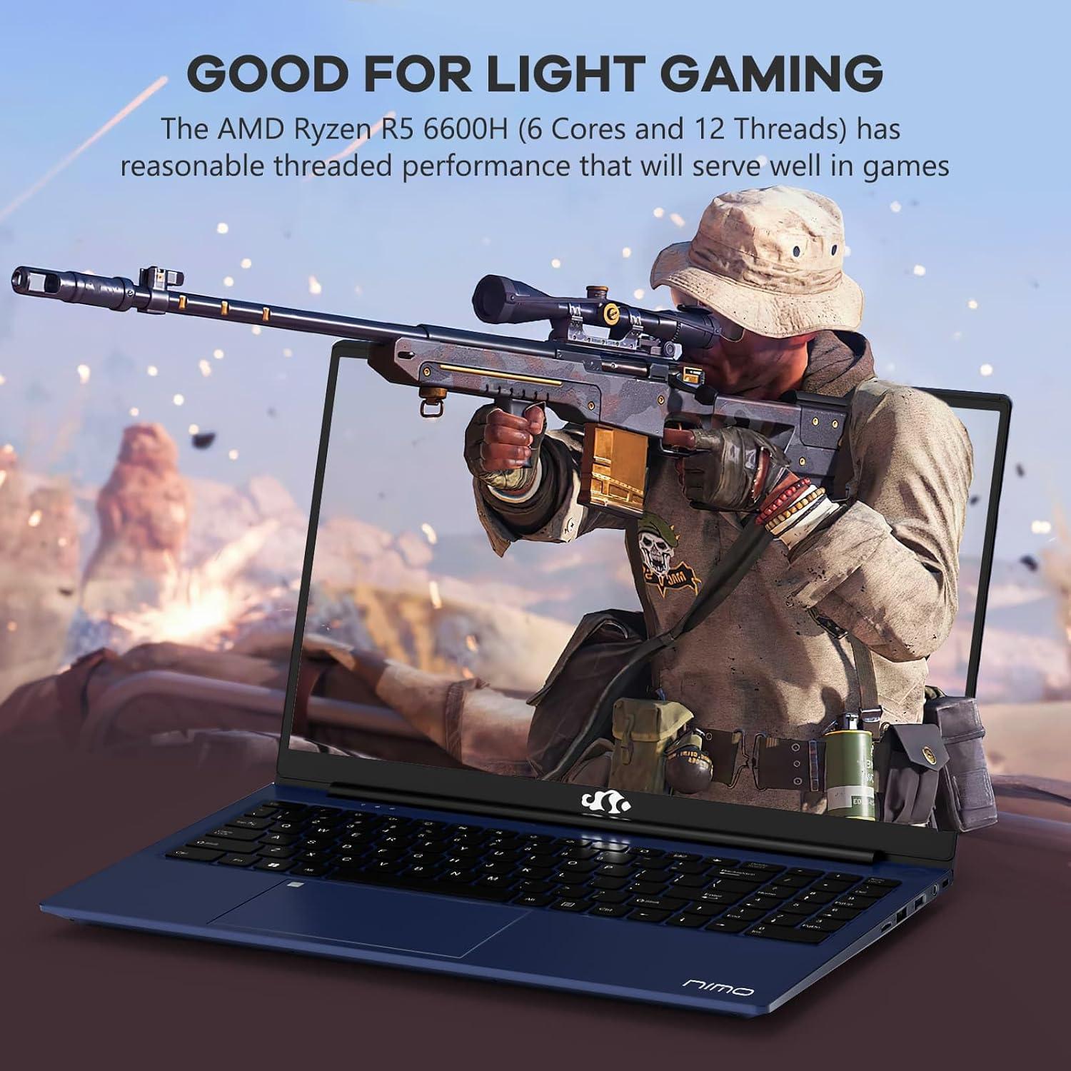 imageNIMO 156 IPS FHDGamingLaptopAMD Ryzen 5 6600H 16GB DDR5 RAM 1TB SSD Beat i51335U 6 Cores Up to 45GHz AMD Radeon 660M GPUComputer with 100W TypeC Backlit Keyboard FingerprintBlue