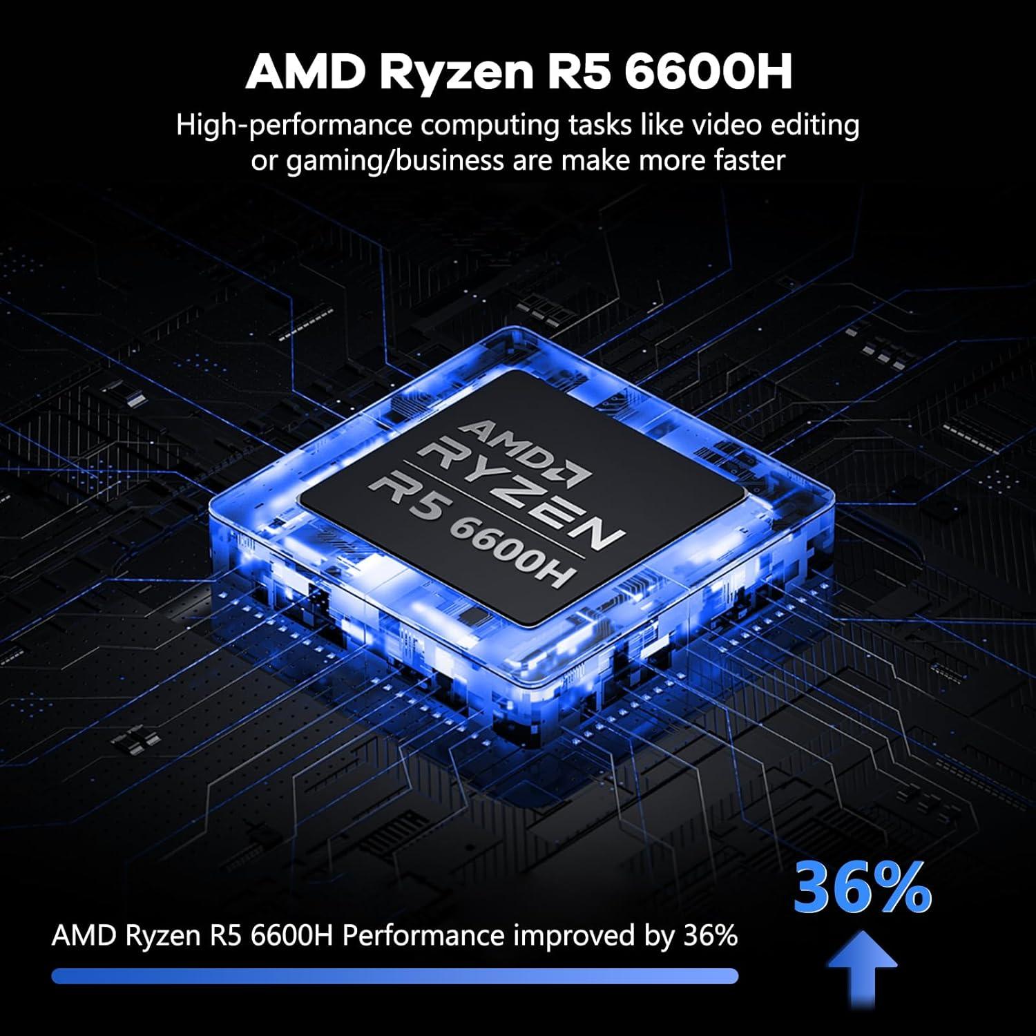 imageNIMO 156 IPS FHDGamingLaptopAMD Ryzen 5 6600H 16GB DDR5 RAM 1TB SSD Beat i51335U 6 Cores Up to 45GHz AMD Radeon 660M GPUComputer with 100W TypeC Backlit Keyboard FingerprintBlack