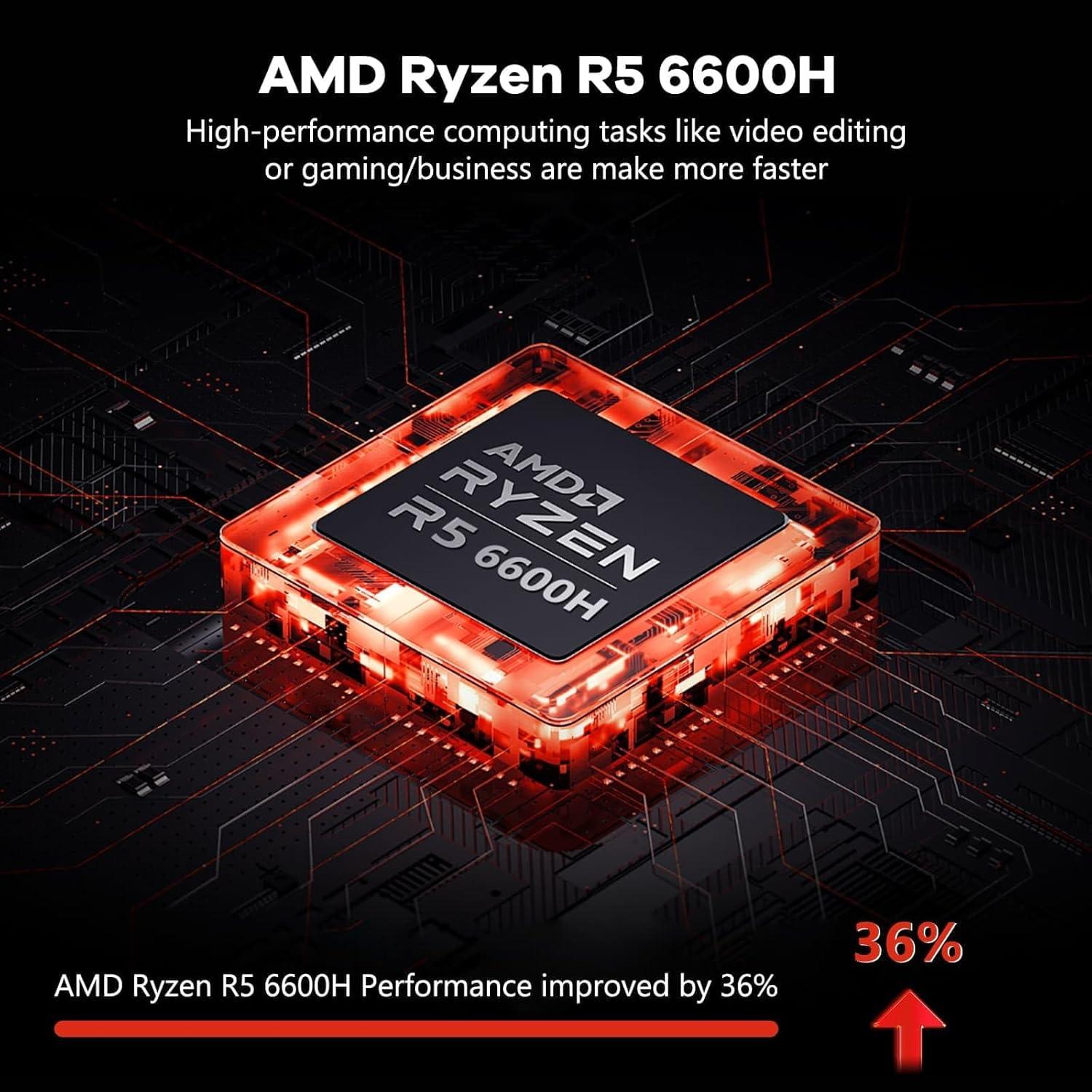 imageNIMO 156 IPS FHDGamingLaptopAMD Ryzen 5 6600H 16GB DDR5 RAM 1TB SSD Beat i51335U 6 Cores Up to 45GHz AMD Radeon 660M GPUComputer with 100W TypeC Backlit Keyboard FingerprintGray