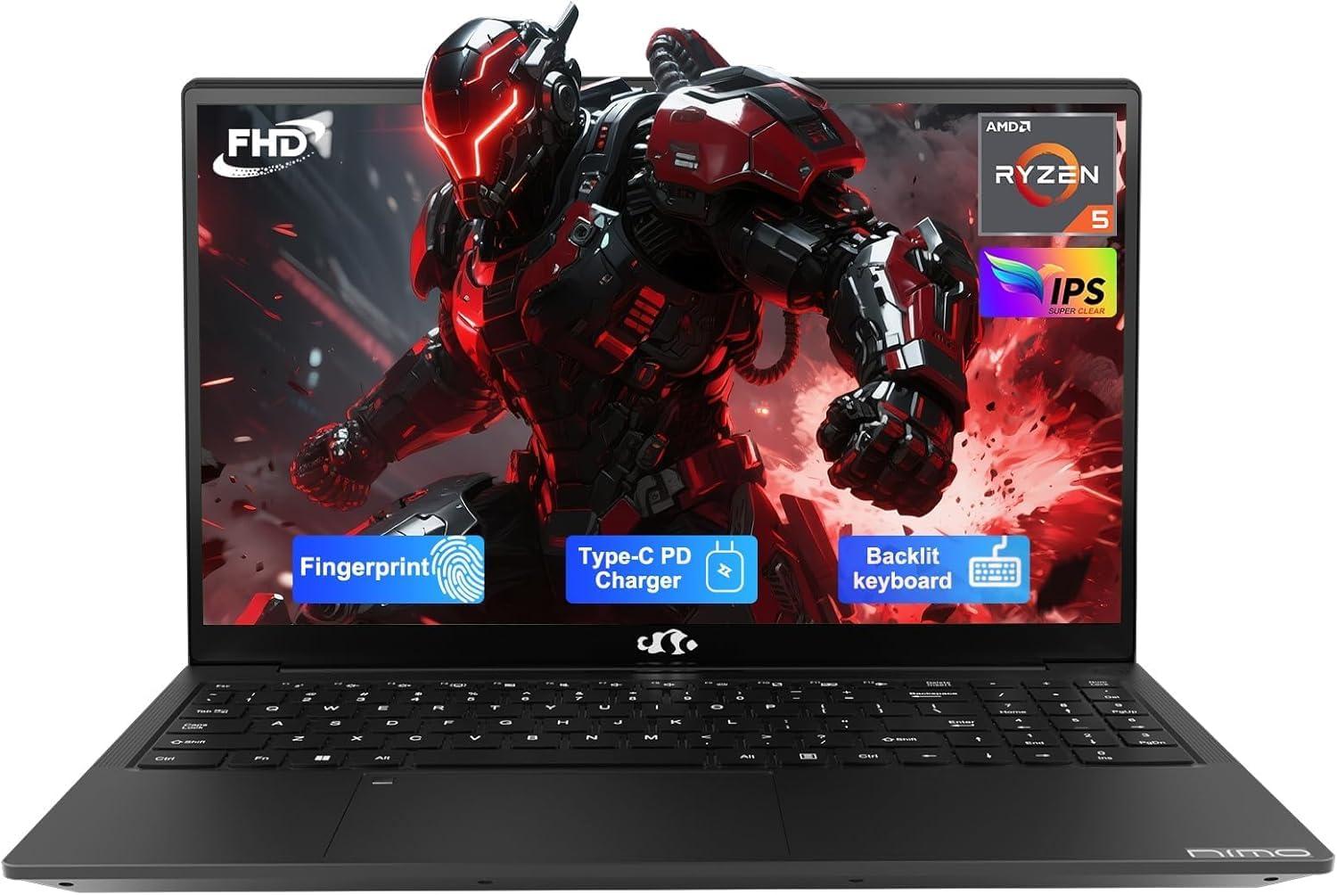 imageNIMO 156 IPS FHDLaptop 8GB RAM 256GB SSD AMD Ryzen 5Beat i51135G7 4 Cores Up to 37GHz Student Computer with 65W TypeC 2 Years Warranty Fingerprint Backlit Keyboard BT52 Numpad BlueBlack