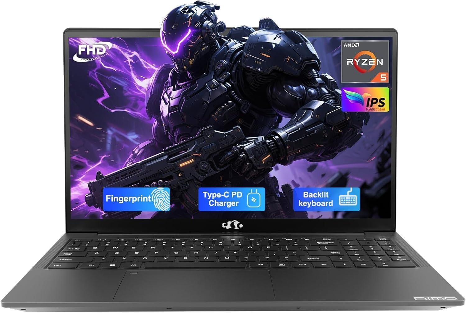 imageNIMO 156 IPS FHDLaptop 8GB RAM 256GB SSD AMD Ryzen 5Beat i51135G7 4 Cores Up to 37GHz Student Computer with 65W TypeC 2 Years Warranty Fingerprint Backlit Keyboard BT52 Numpad BlueGray