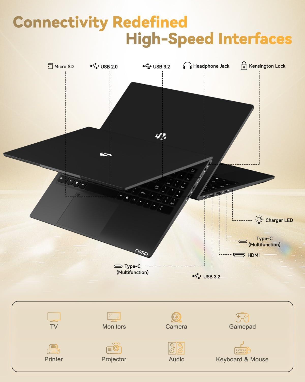 imageNIMO 156 LightGamingLaptop AMD Ryzen 7 Pro 6850U 8 Cores Up to 47GHz 16GB RAM 512GB SSD AMD Radeon 680M GPU FHD IPS Display 100W TypeC Backlit Keyboard Fingerprint ReaderBlack