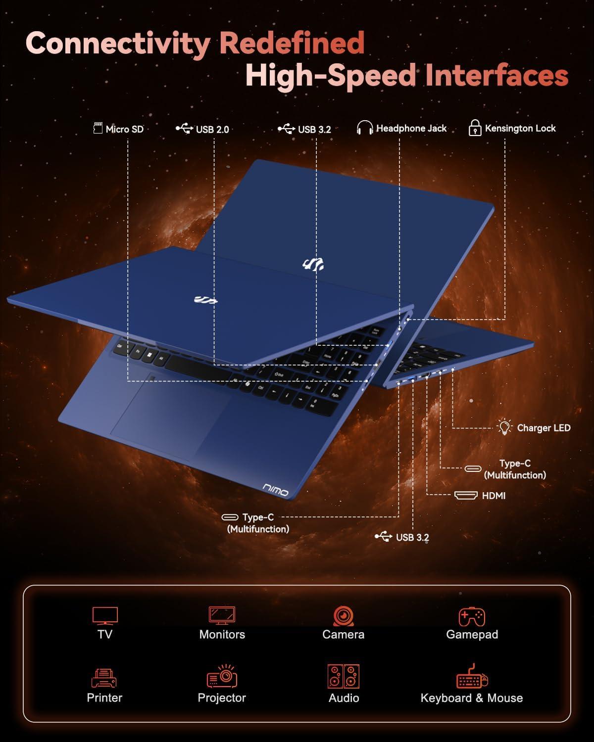 imageNIMO 156 LightGamingLaptop AMD Ryzen 7 Pro 6850U 8 Cores Up to 47GHz 16GB RAM 512GB SSD AMD Radeon 680M GPU FHD IPS Display 100W TypeC Backlit Keyboard Fingerprint ReaderBlue