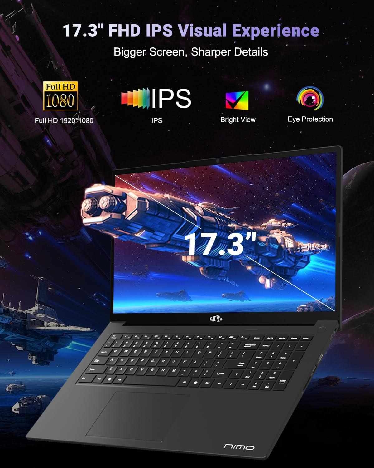 imageNIMO 173 FHD IPS Laptop AMD Ryzen 7 8745HS 8Core up to 49GHz 32GB DDR5 RAM 1TB SSD AMD Radeon 780M Graphics 100W TypeC Fast Charger Backlit Keyboard Fingerprint USB 40Black