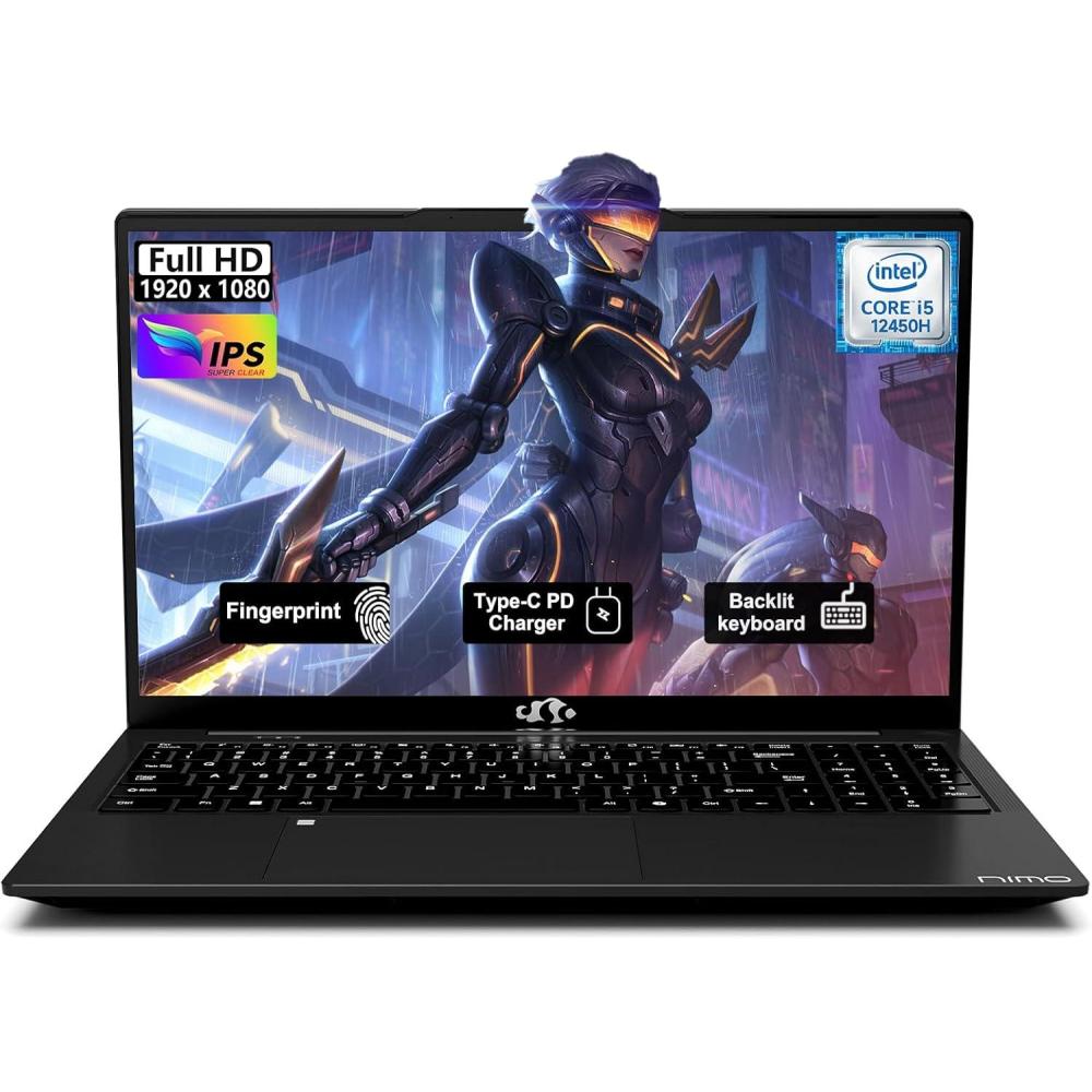 imageNIMO 156 FHD IPS Laptop i512450H 8Core Beats i711800H 32GB RAM 1TB SSD Backlit Keyboard Fingerprint 100W TypeC Fast Charger WiFi 6 Ideal for Students amp Home Office ComputerBlack